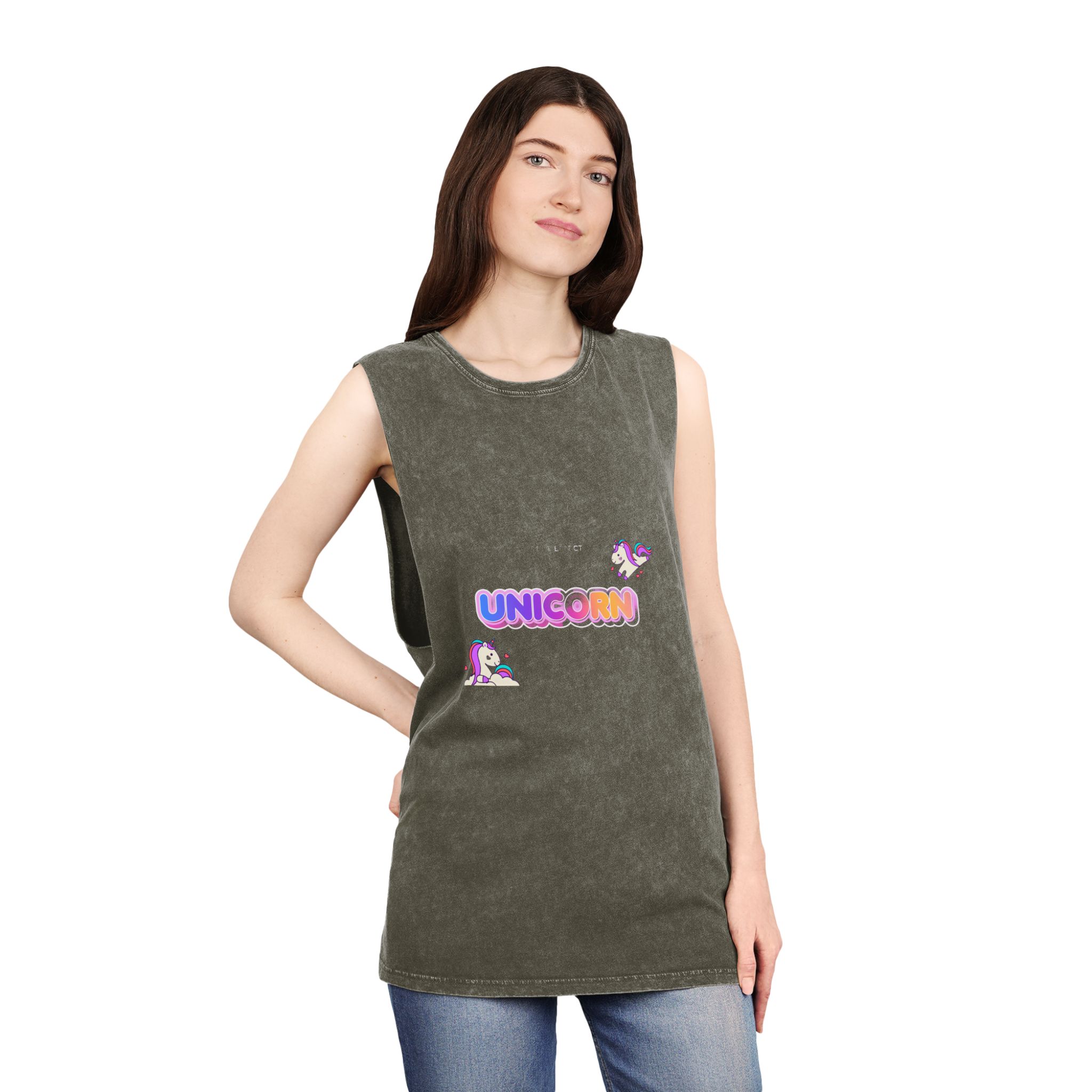 Unicorn Text Effect Unisex Stonewash Tank Top - Image 8