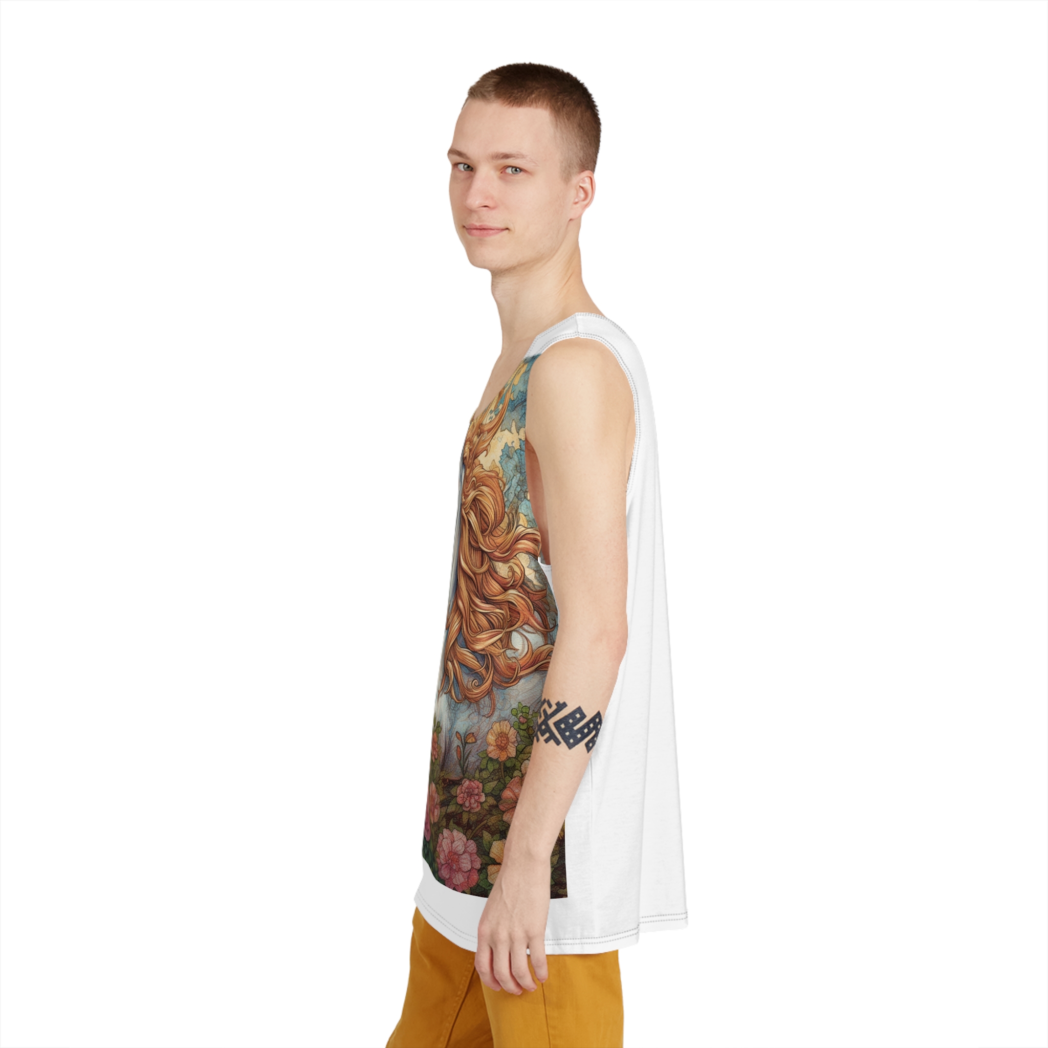 Painting Unicorn With Long Mane Castle Background Generative Ai Mens Tank Aop