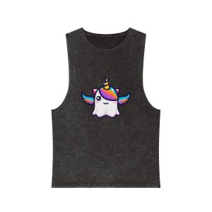 Cute Unicorn Ghost Character Design Unisex Stonewash Tank Top