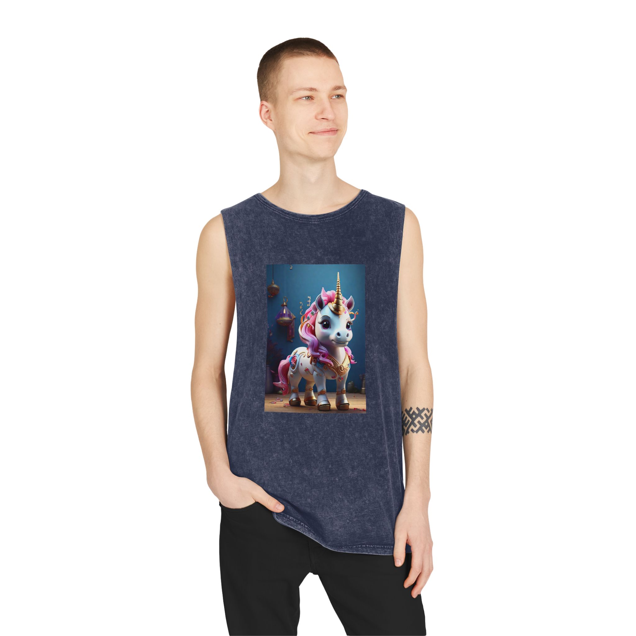 Animated Unicorn Children Generated By Ai (17) Unisex Stonewash Tank Top - Image 15