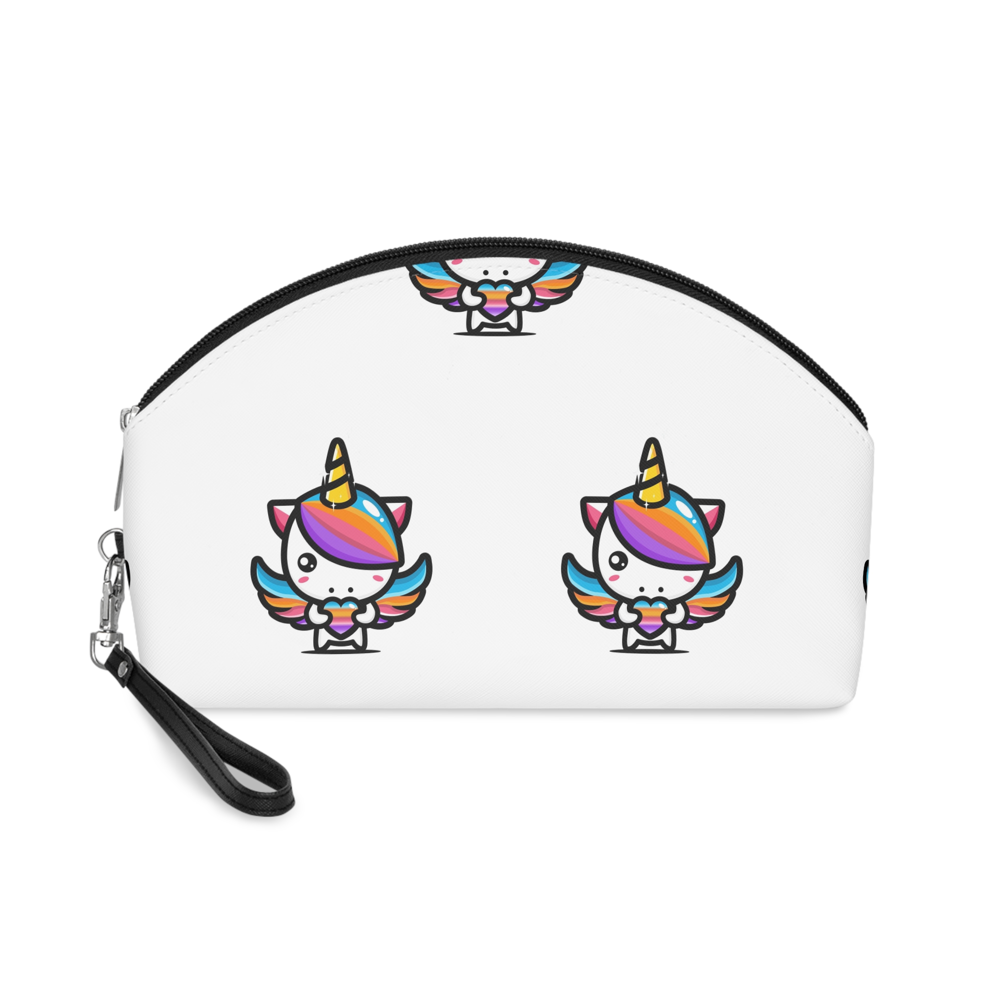 Cute Unicorn Hugging Colorful Heart Makeup Bag