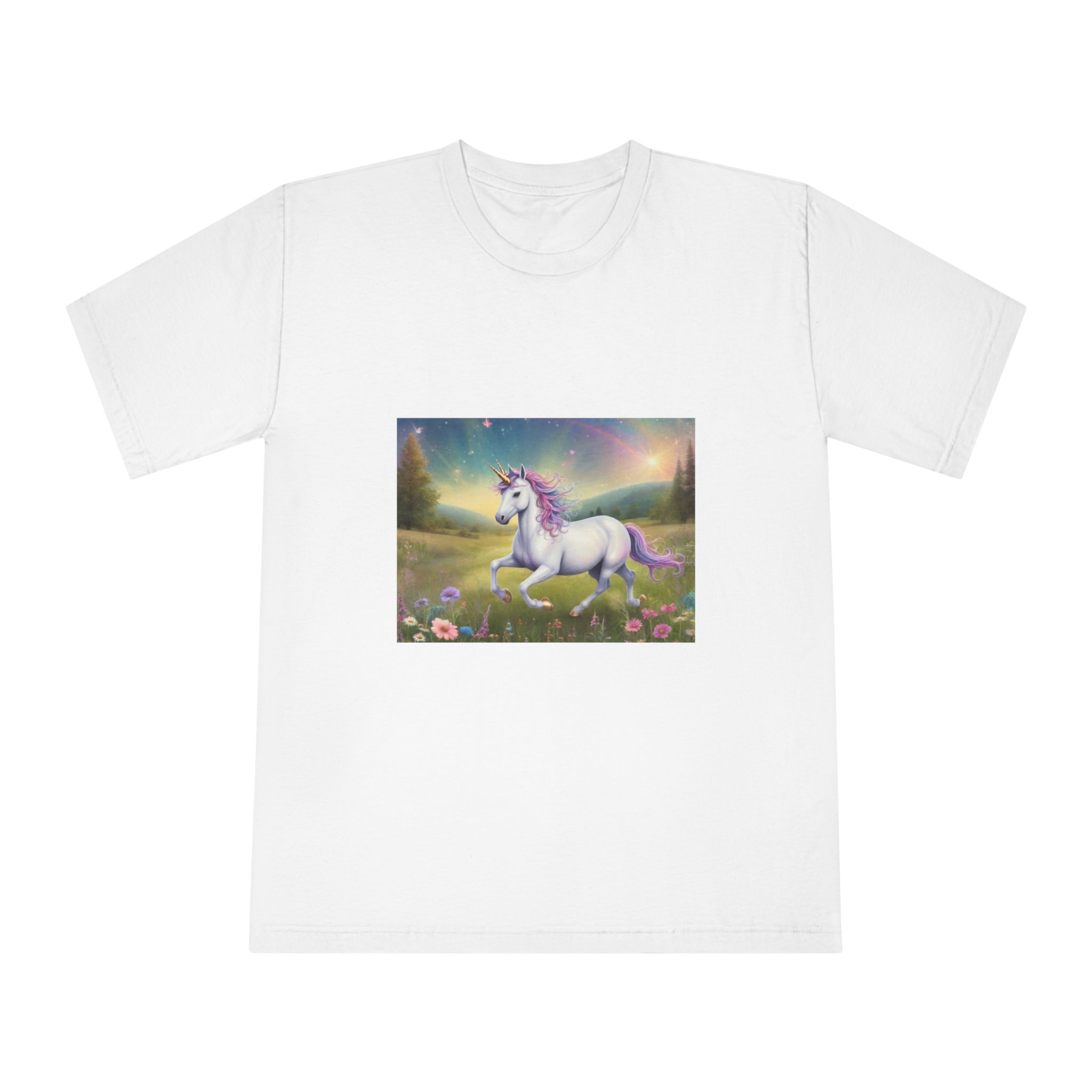 Beautiful Unicorn Running Magical Meadow Unicorn Background Images Whimsical Unicorn (7) Unisex Classic Crewneck T Shirt