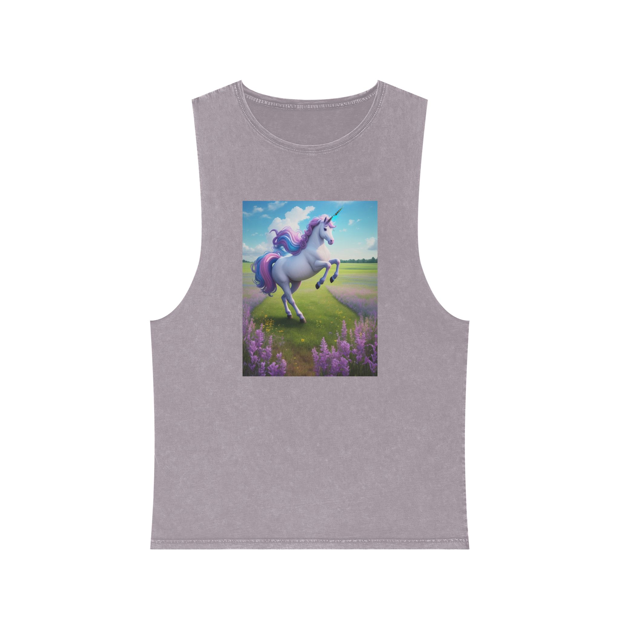 Beautiful Unicorn Running Magical Meadow Unicorn Background Images Whimsical Unicorn (24) Unisex Stonewash Tank Top - Image 17
