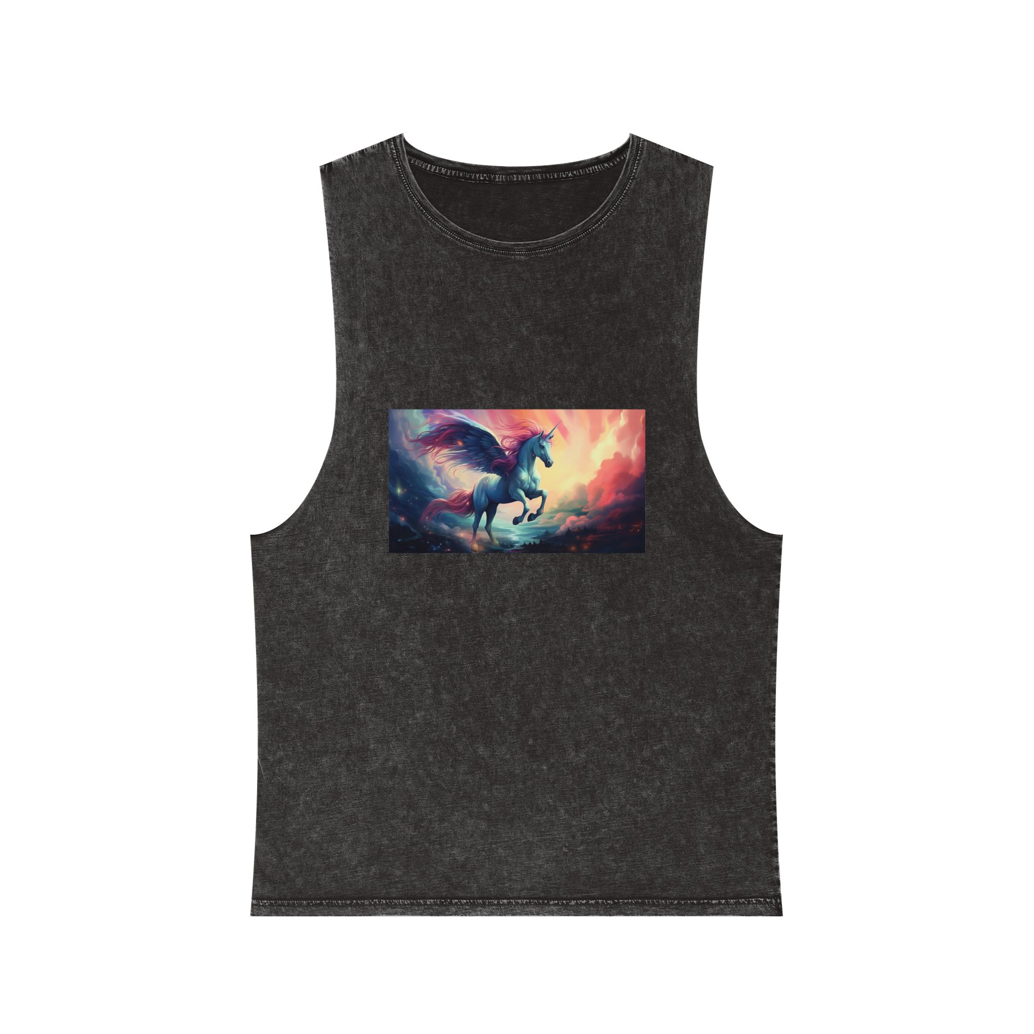 Painting Unicorn With Wings Flying Lake Generative Ai Unisex Stonewash Tank Top