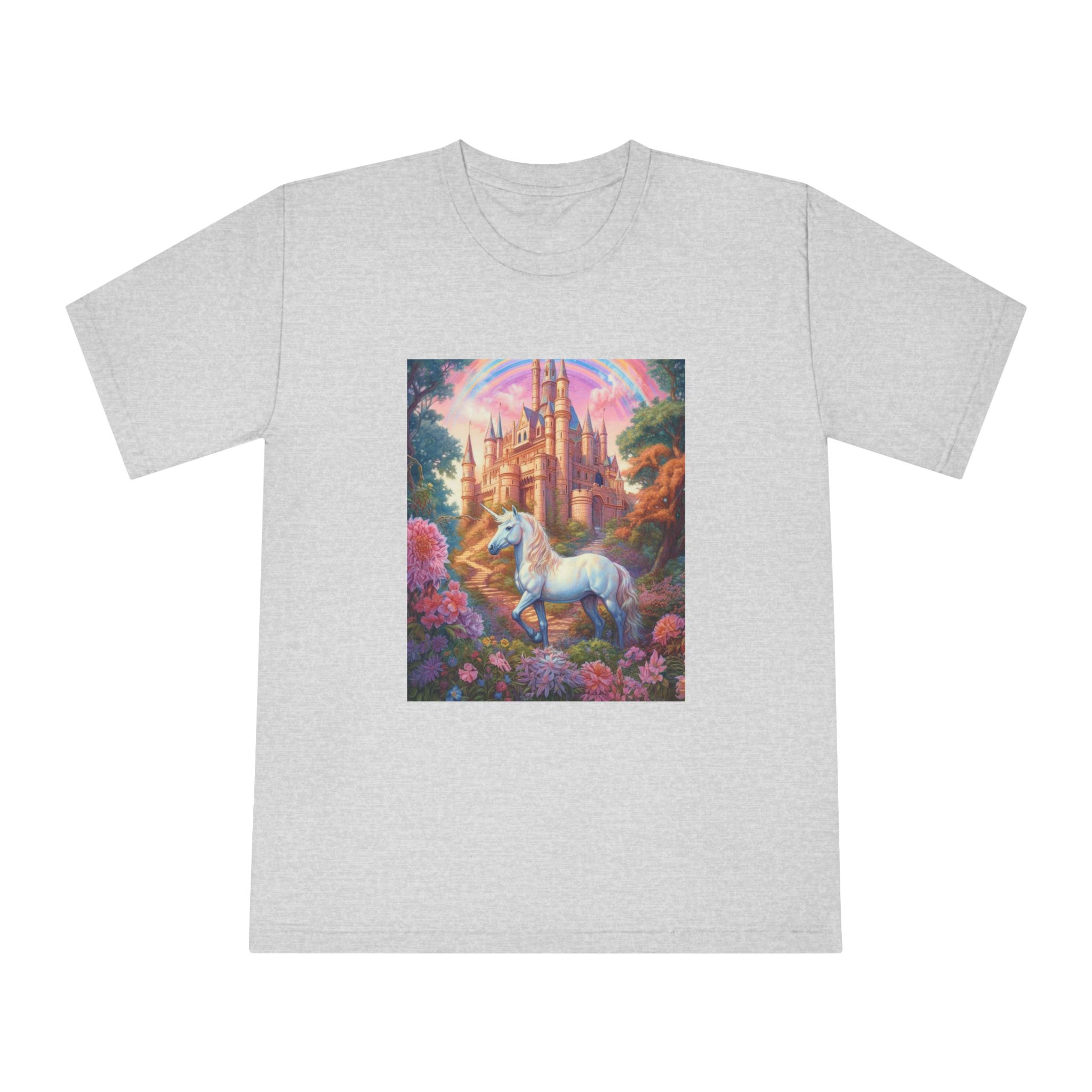 Painting Unicorn Front Castle With Rainbow Generative Ai Unisex Classic Crewneck T Shirt - Image 13