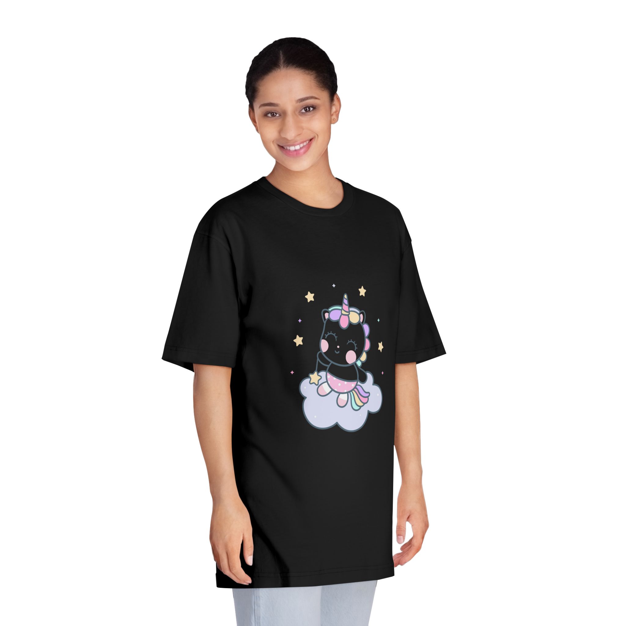 Hand Drawn Kawaii Unicorn Vector Cloud Unisex Classic Crewneck T Shirt - Image 7