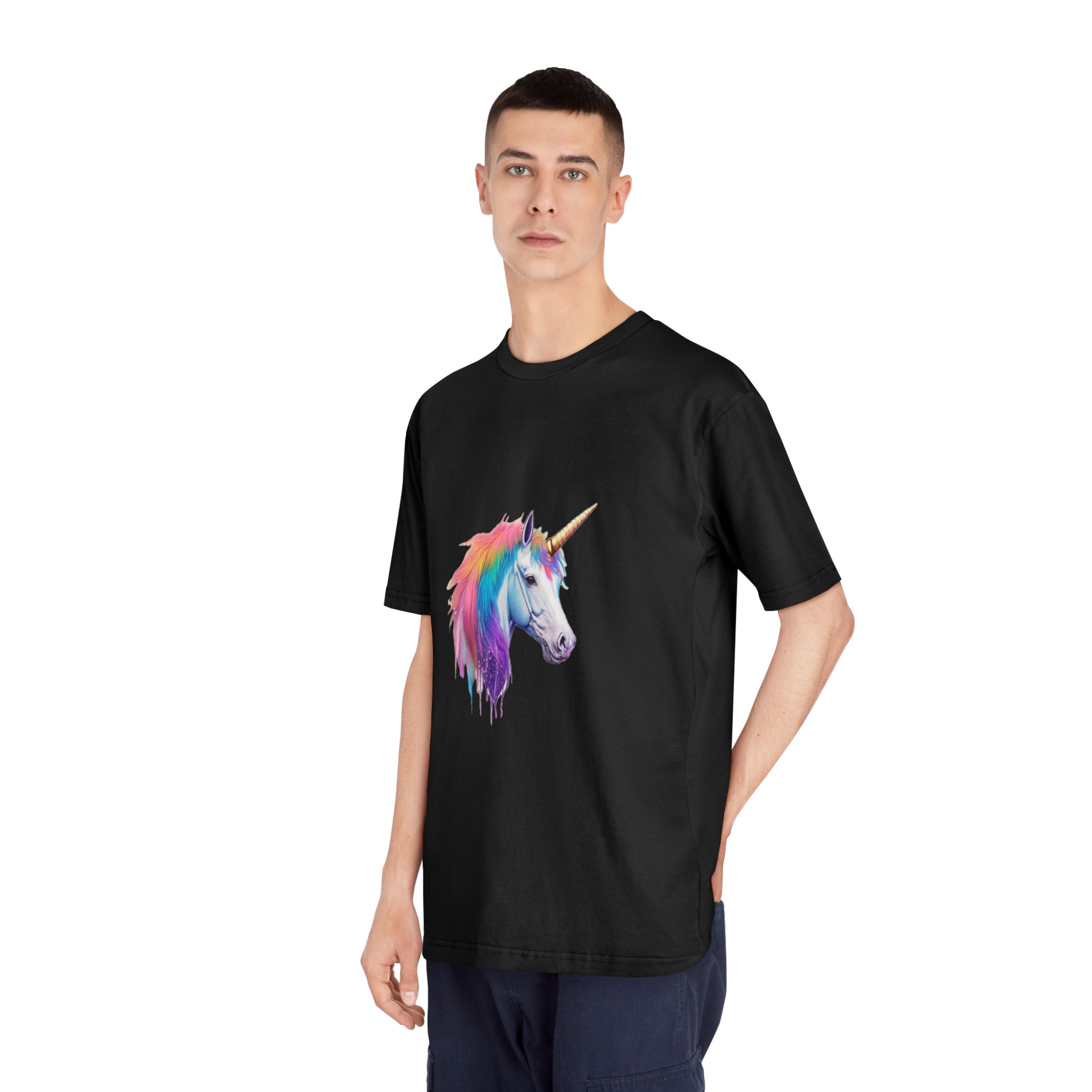 Unicorn Head With Rainbow Mane Horn White Background Unisex Classic Crewneck T Shirt - Image 8