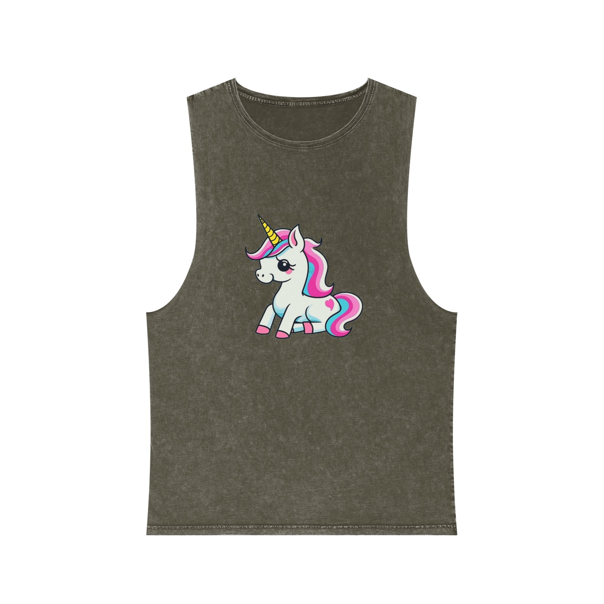 Cartoon Unicorn With Pink Mane Stars Blue Background Generative Ai Unisex Stonewash Tank Top - Image 5