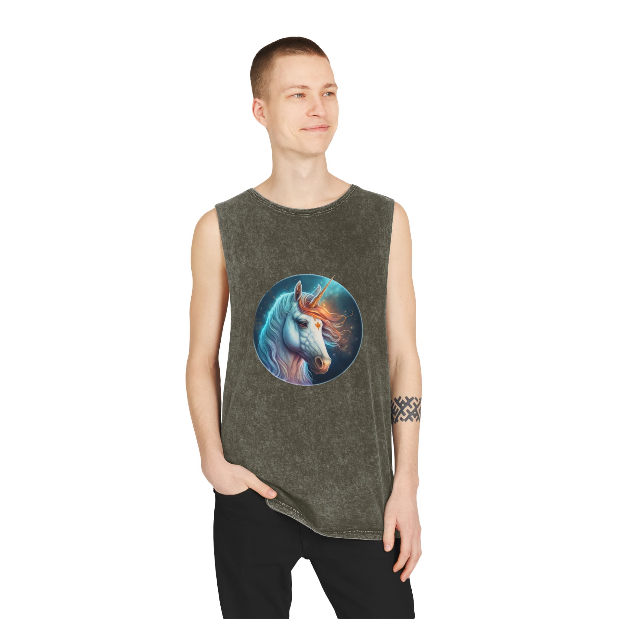 Adorable Colorful Unicorn Unisex Stonewash Tank Top - Image 7