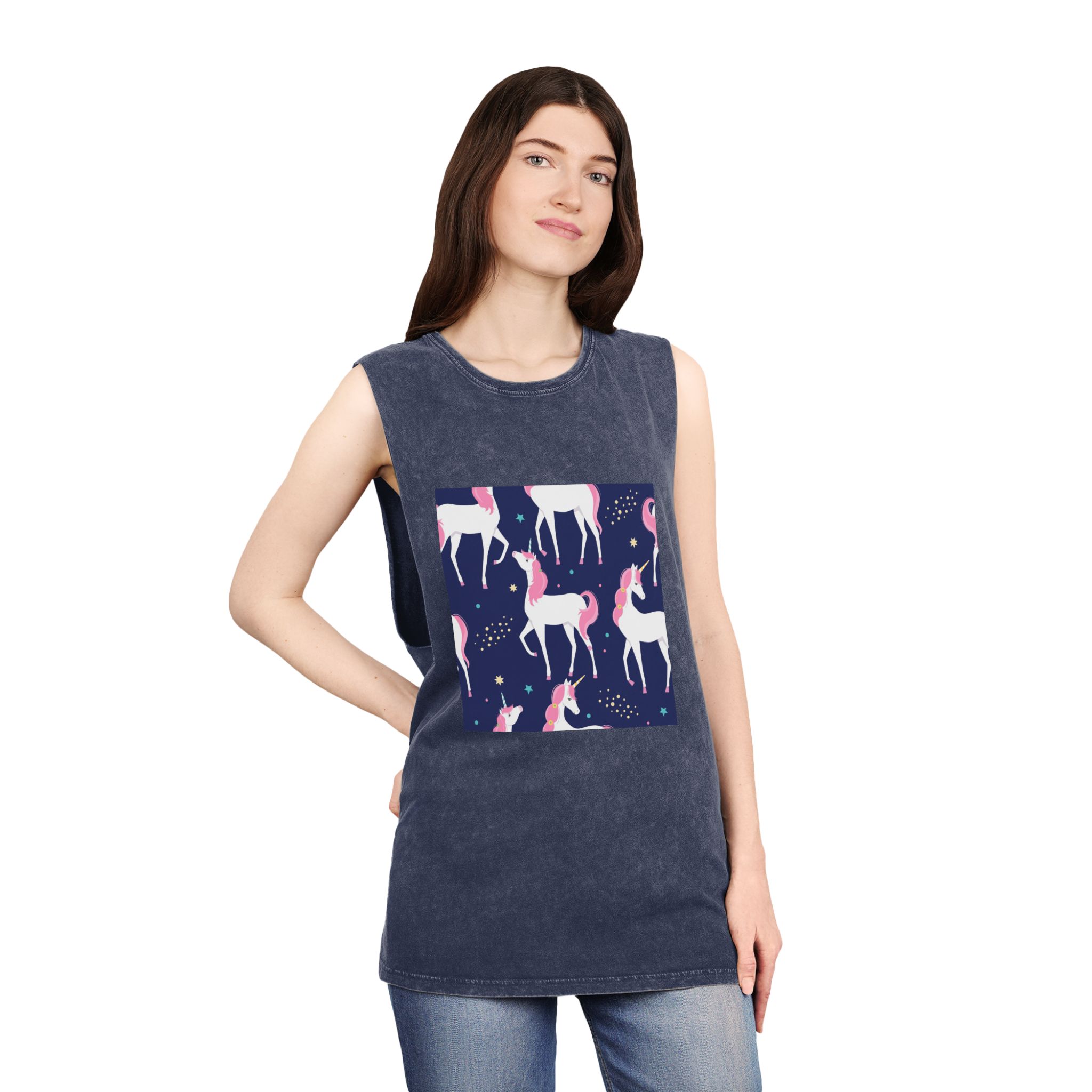 Unicorn Patterns Unisex Stonewash Tank Top - Image 16