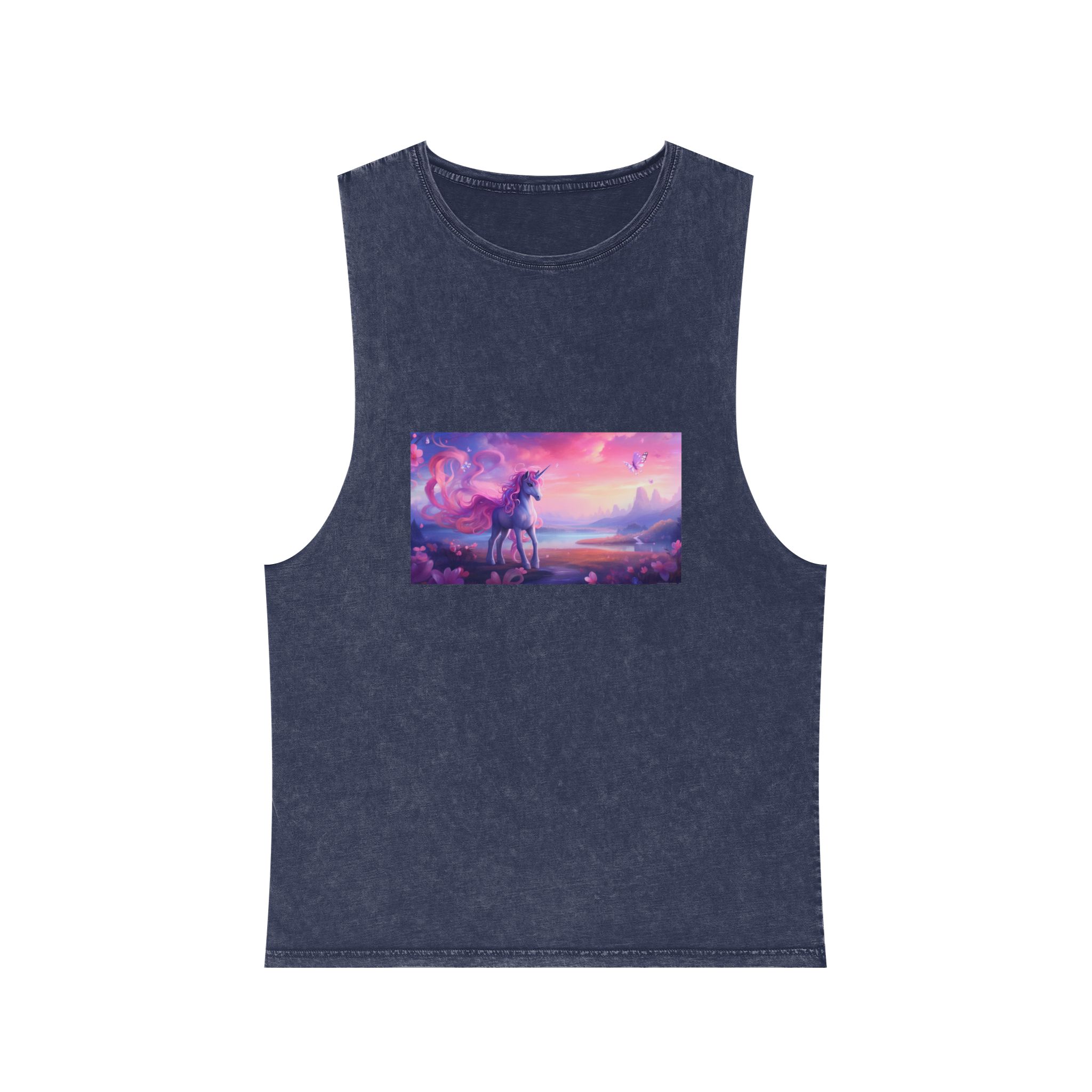 Unicorn Standing Field Flowers With Butterflies Flying Around Generative Ai Unisex Stonewash Tank Top - Image 13