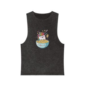 Cute Kawaii Unicorn Graphic Eating Ramen Unisex Stonewash Tank Top
