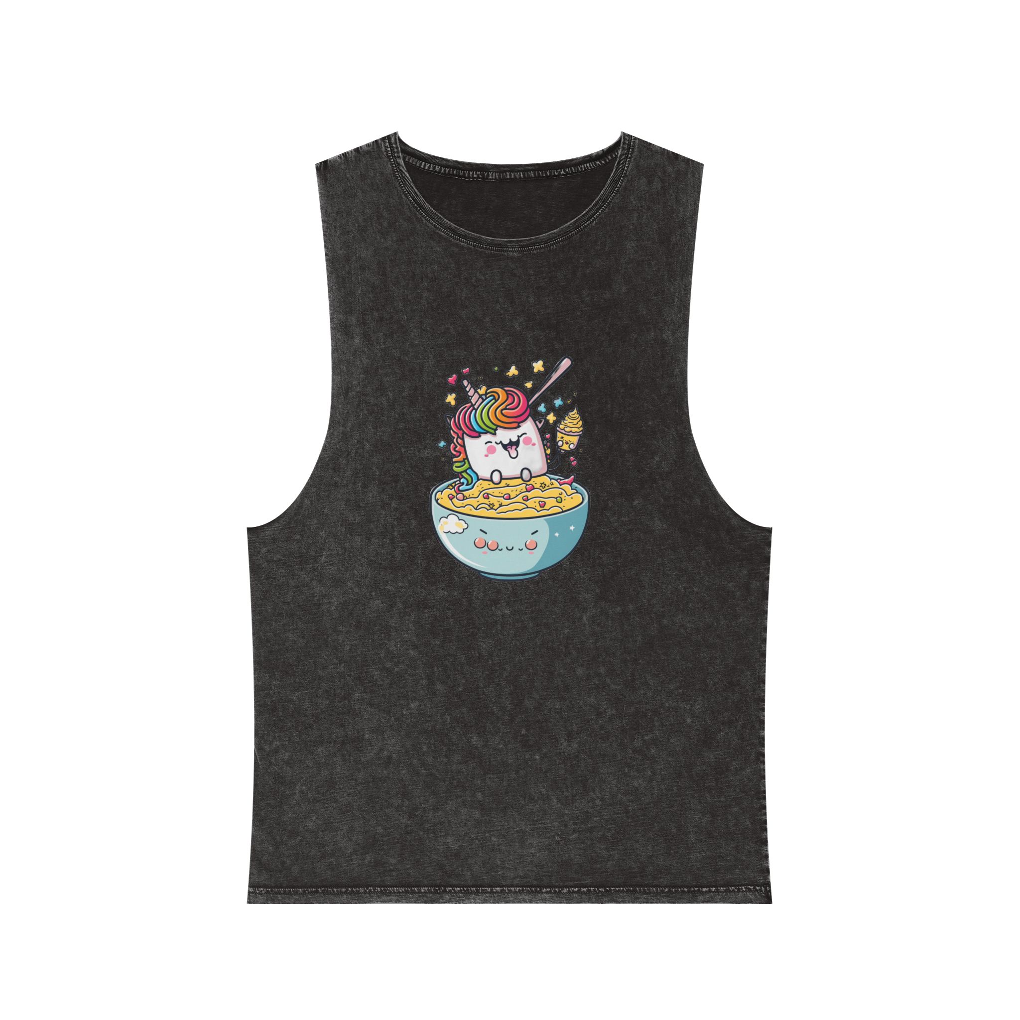 Cute Kawaii Unicorn Graphic Eating Ramen Unisex Stonewash Tank Top