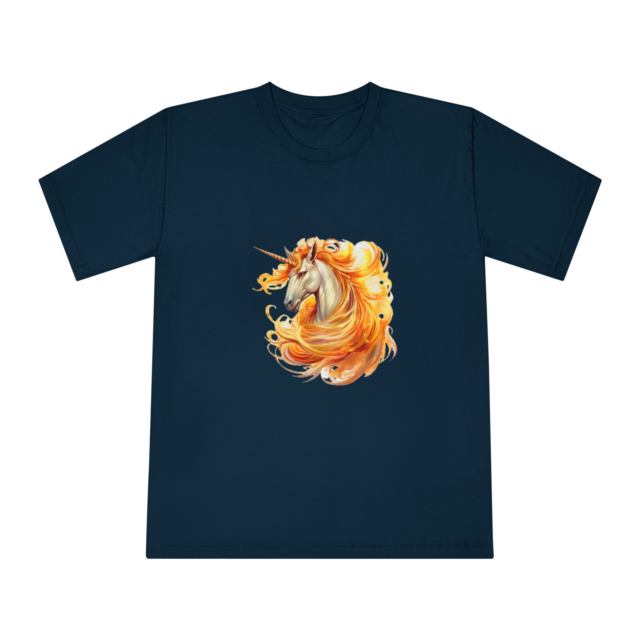 Unicorn With Yellow Mane Orange Orange Flames Unisex Classic Crewneck T Shirt - Image 17