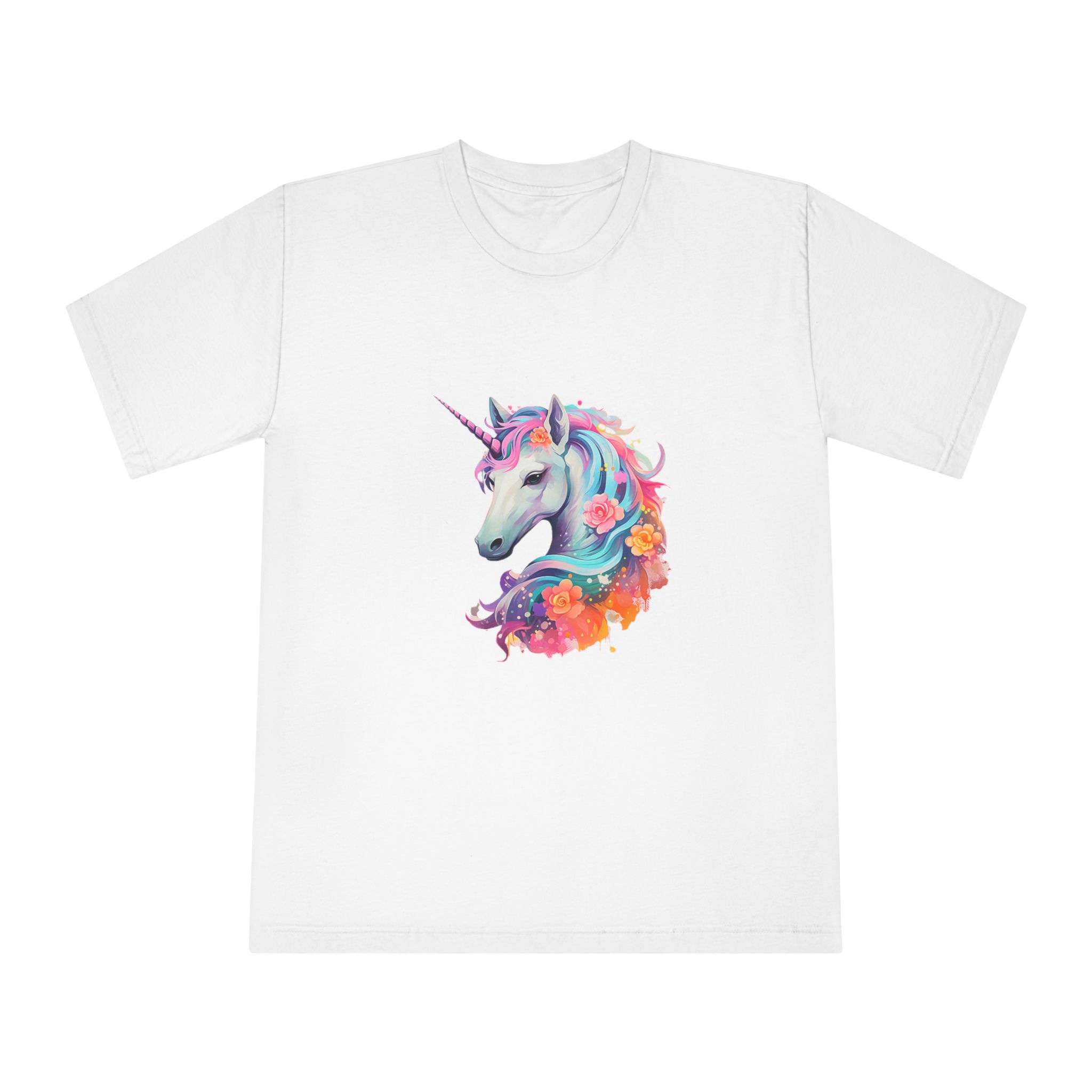 Unicorn Head Colorful Art White Background (2) Unisex Classic Crewneck T Shirt