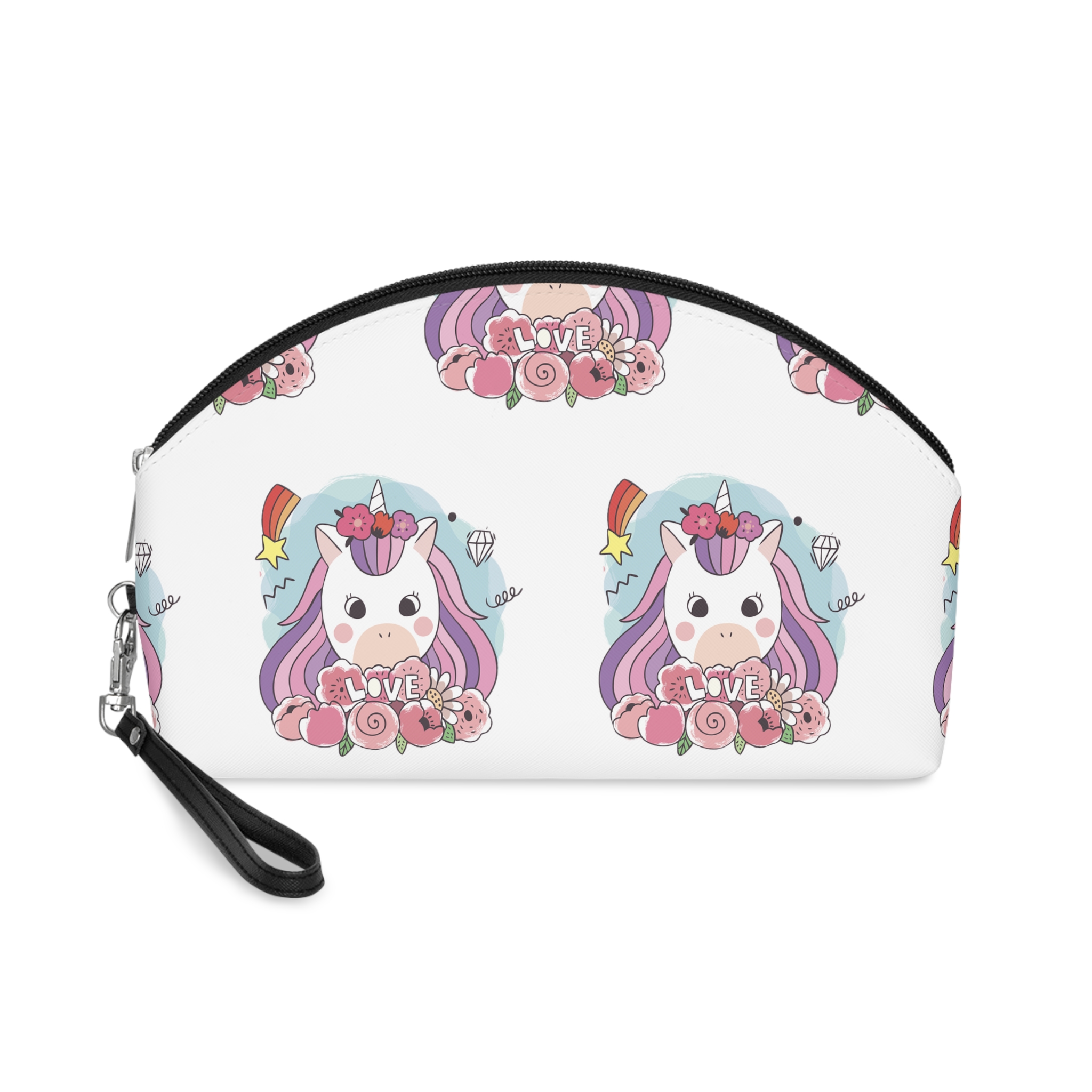 Cartoon Cute Sweet Unicorns Flower Makeup Bag