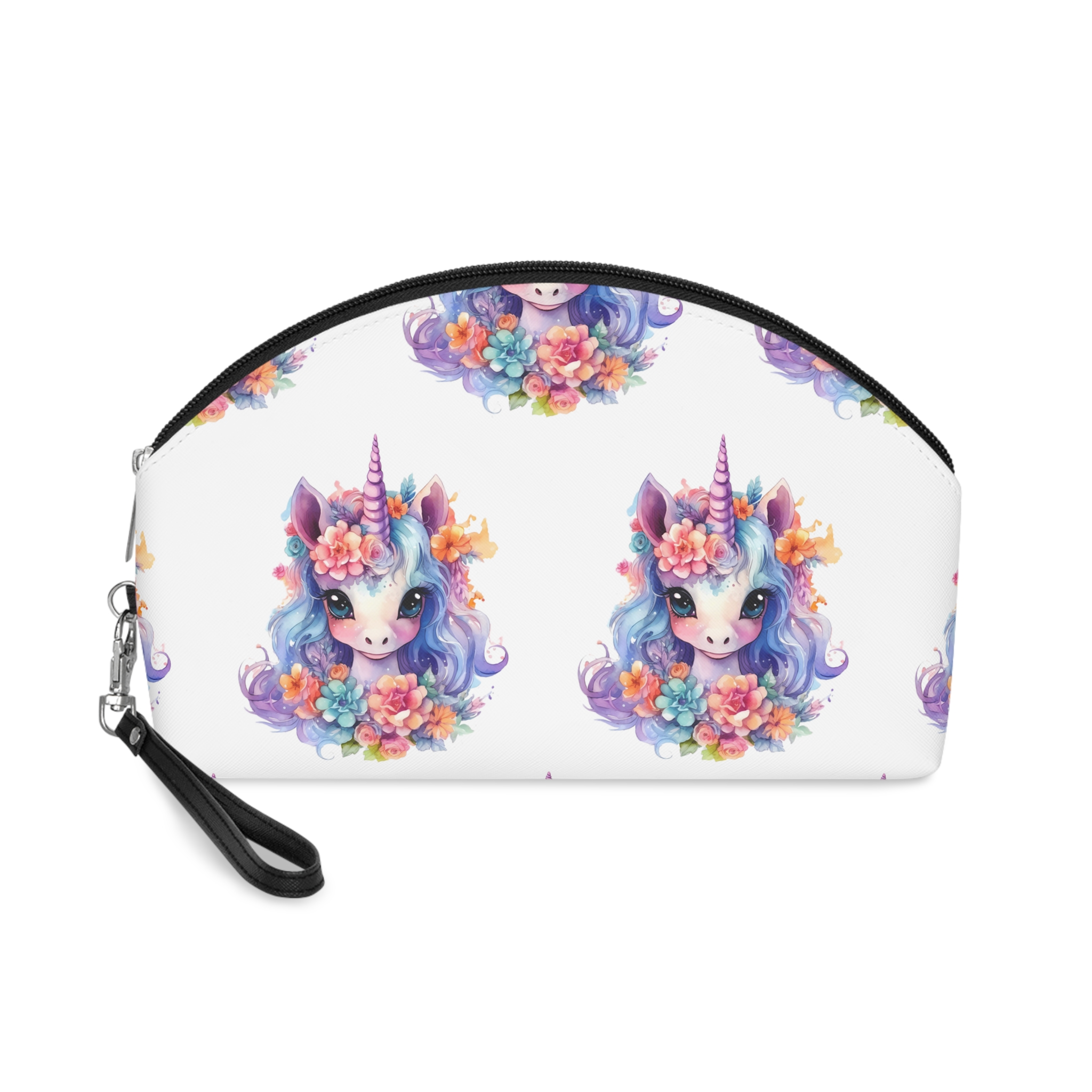 Cute Colorful Magic Unicorn With Flowers Watercolor Style (9) Makeup Bag