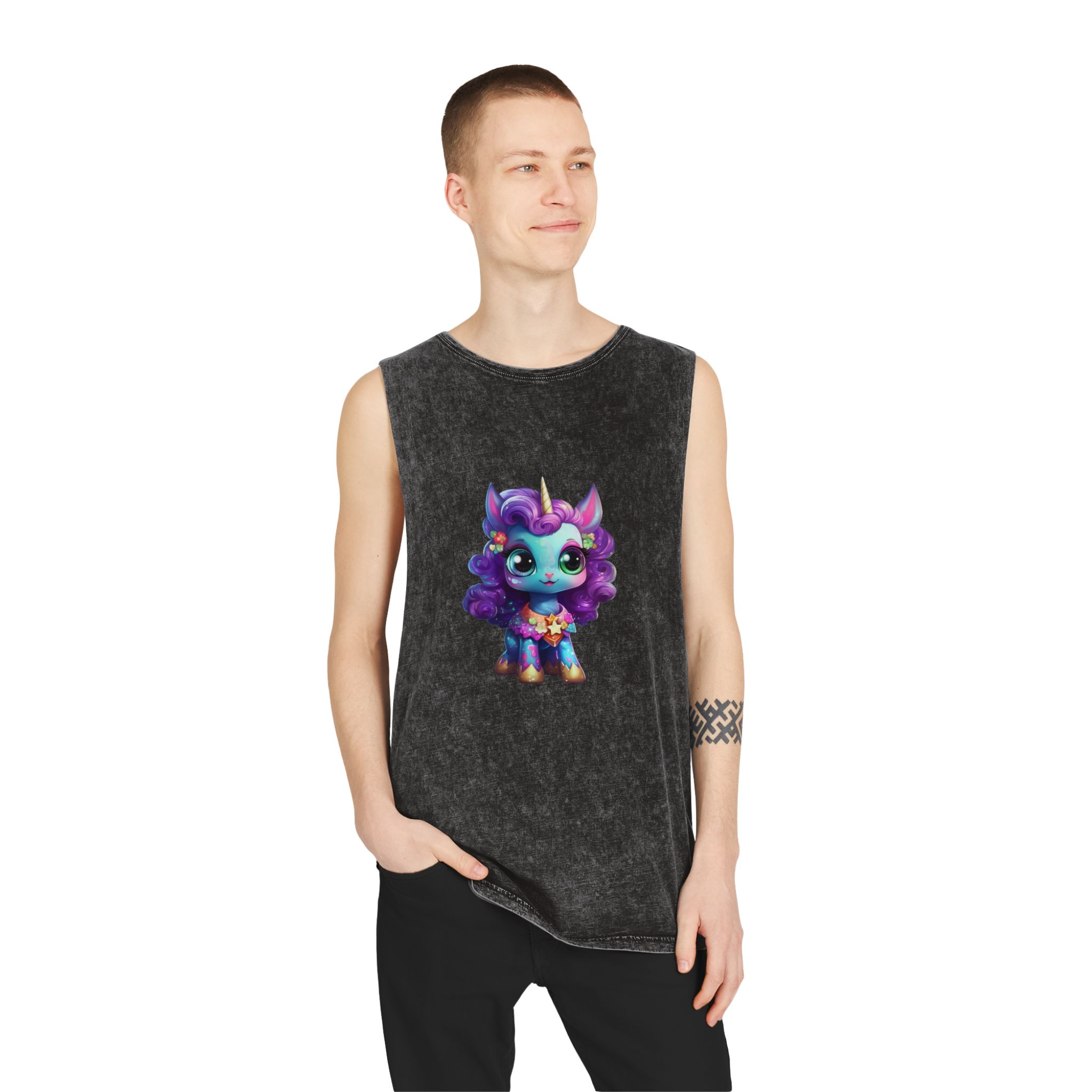 Beautiful Cute Baby Unicorn Copy Unisex Stonewash Tank Top - Image 3