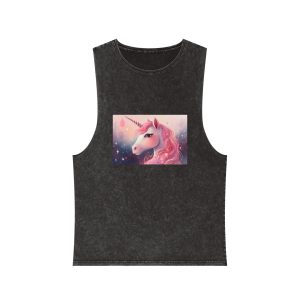 Pink Unicorn Fantastic Illustration (1) Unisex Stonewash Tank Top