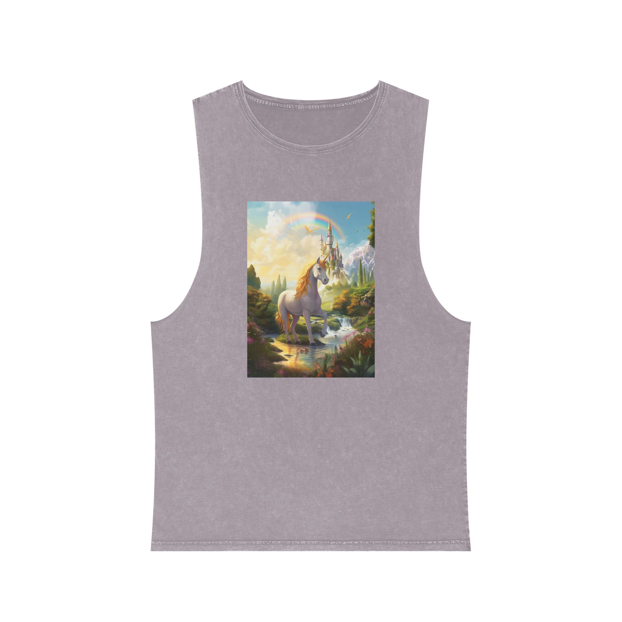 Painting Unicorn Fantasy Setting With Castle Background Generative Ai Unisex Stonewash Tank Top - Image 17