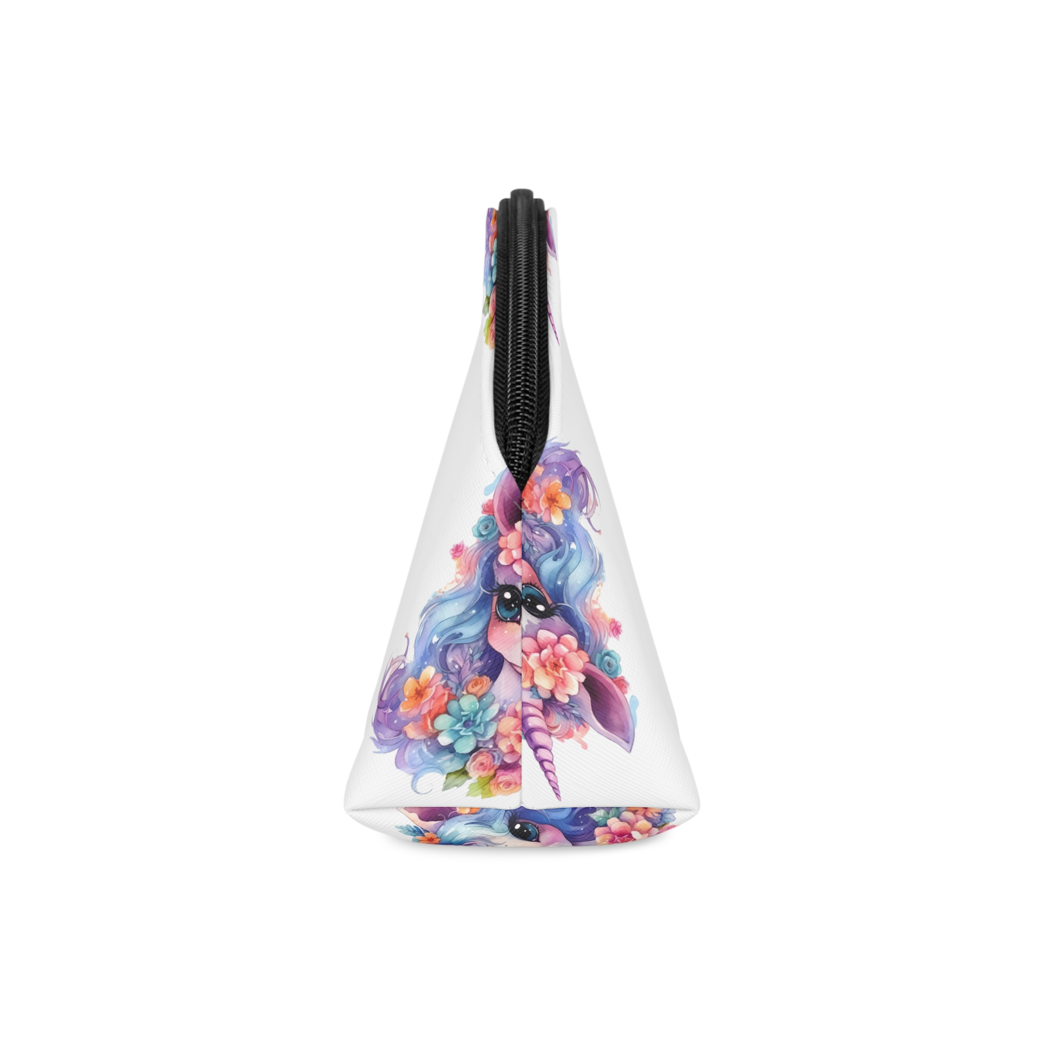 Cute Colorful Magic Unicorn With Flowers Watercolor Style (9) Makeup Bag - Image 4