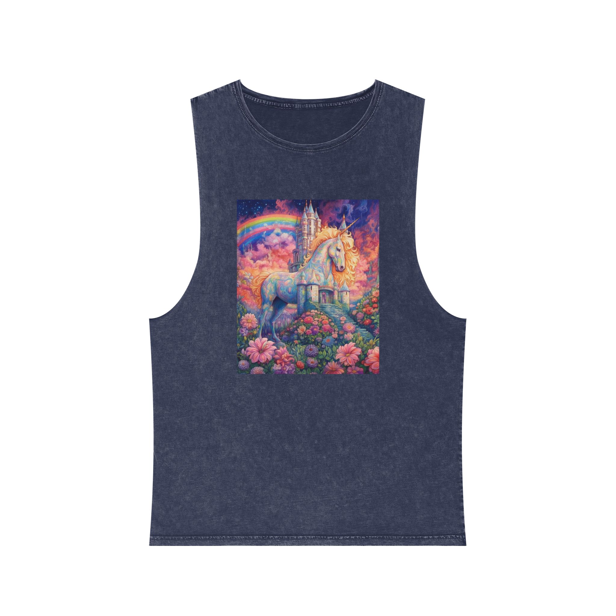 Painting Unicorn Field Flowers With Castle Background Generative Ai Unisex Stonewash Tank Top - Image 13