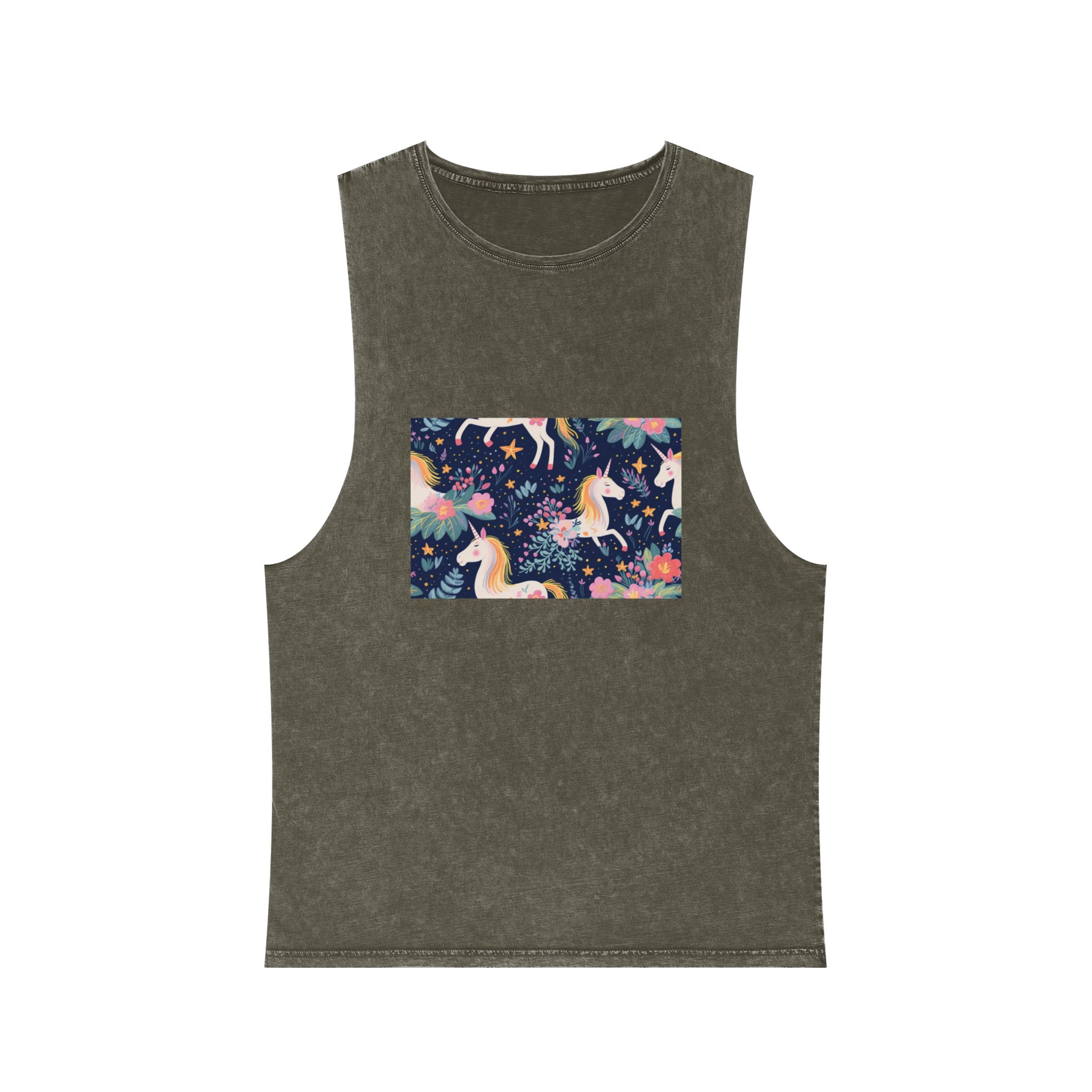 Close Up Pattern Unicorns Flowers Generative Ai Unisex Stonewash Tank Top - Image 5