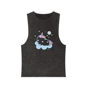 Kawaii Unicorn Vector Character Sleep With Moon Unisex Stonewash Tank Top