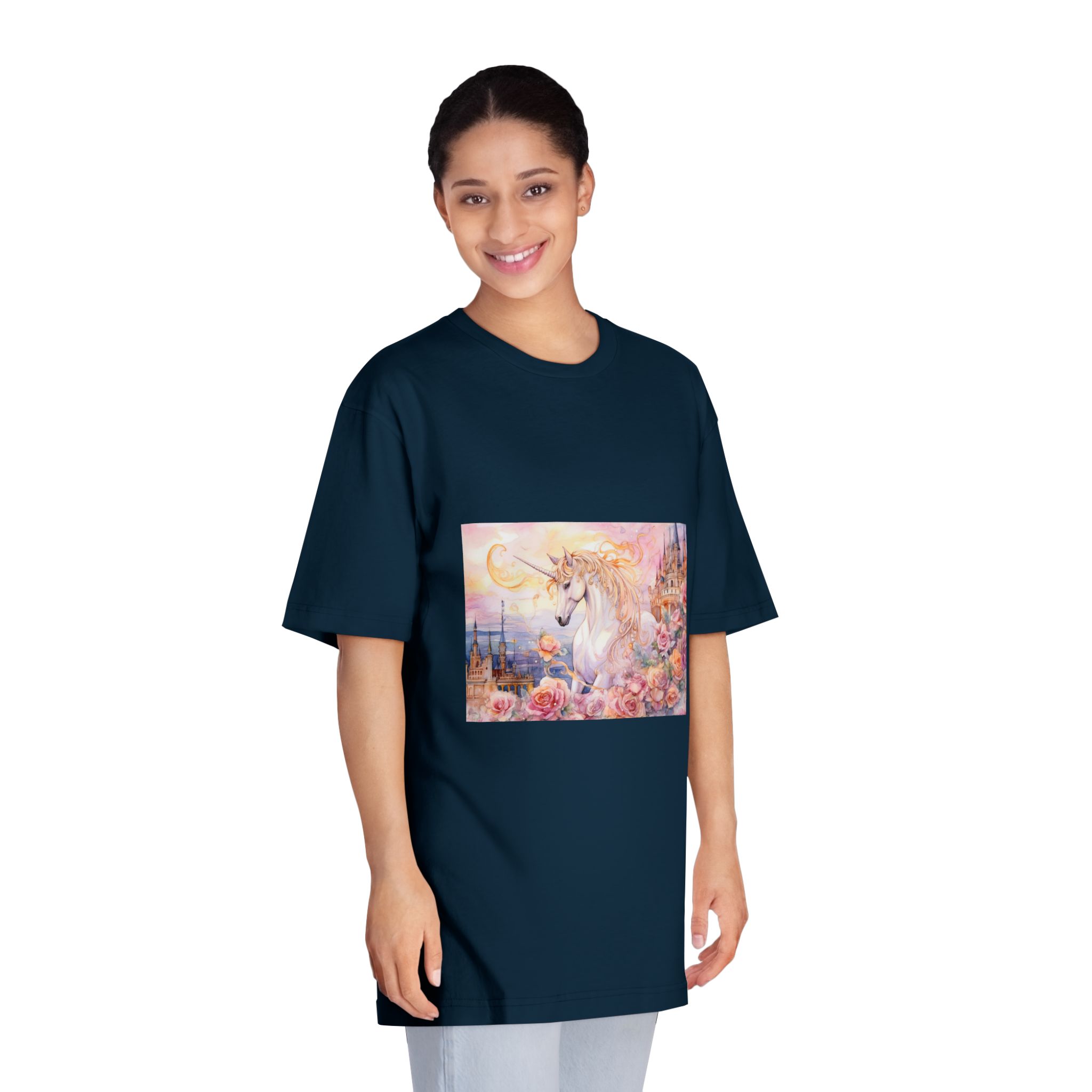 Painting Unicorn Castle With Roses Castle Background Generative Ai Unisex Classic Crewneck T Shirt - Image 19