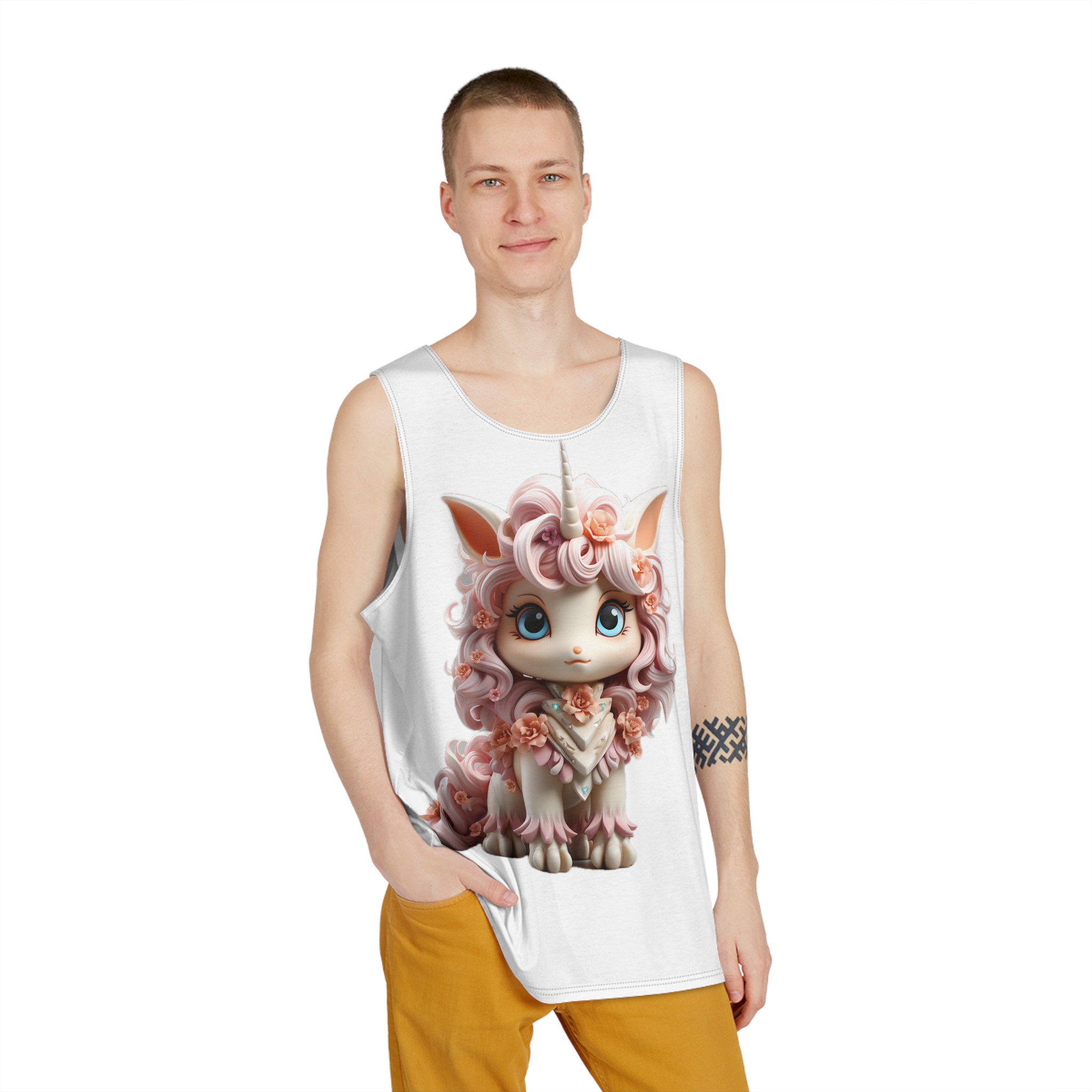 There Is Small Toy Unicorn With Pink Hair Generative Ai Mens Tank Aop - Image 3