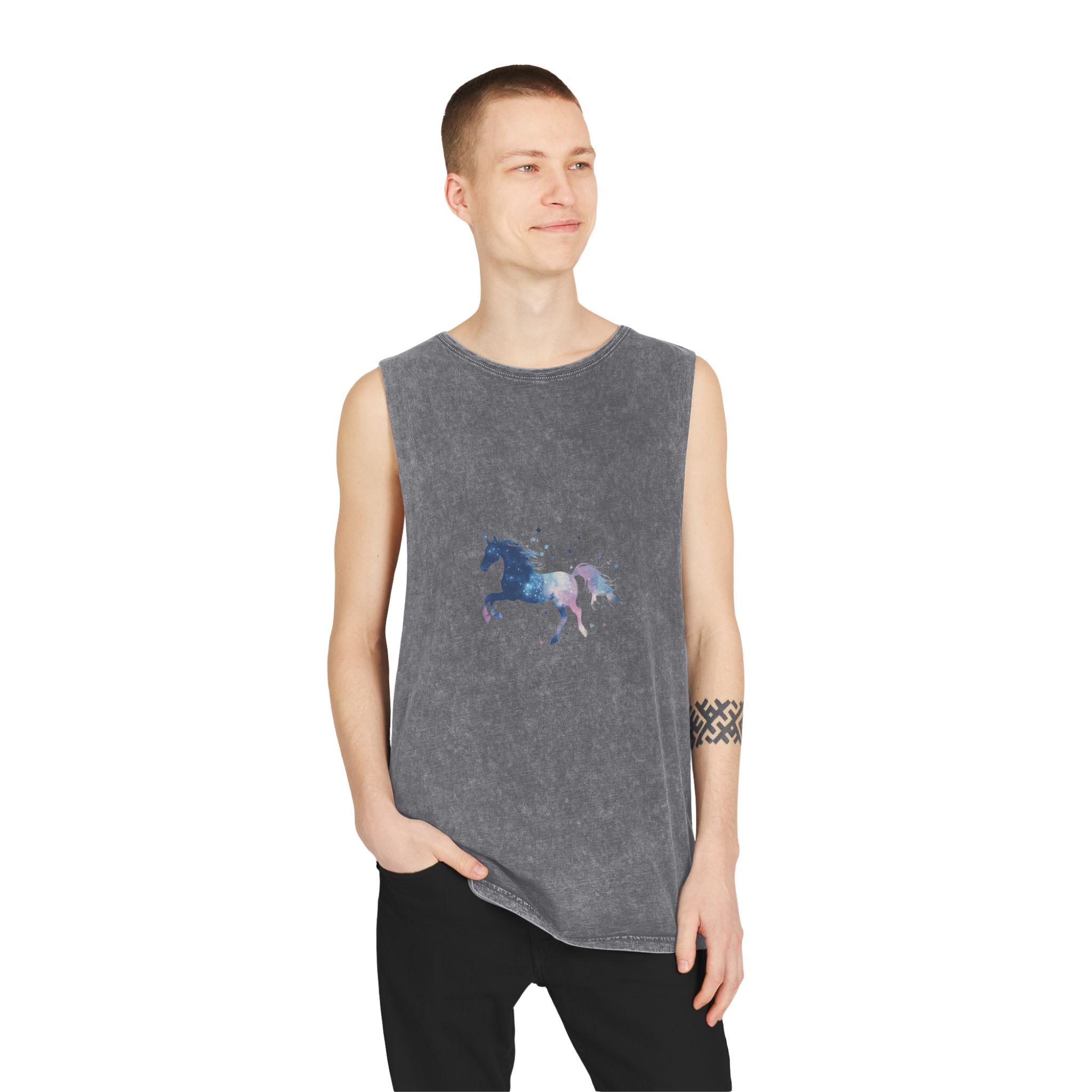 Celestial Unicorn Watercolor Painting Unisex Stonewash Tank Top - Image 11