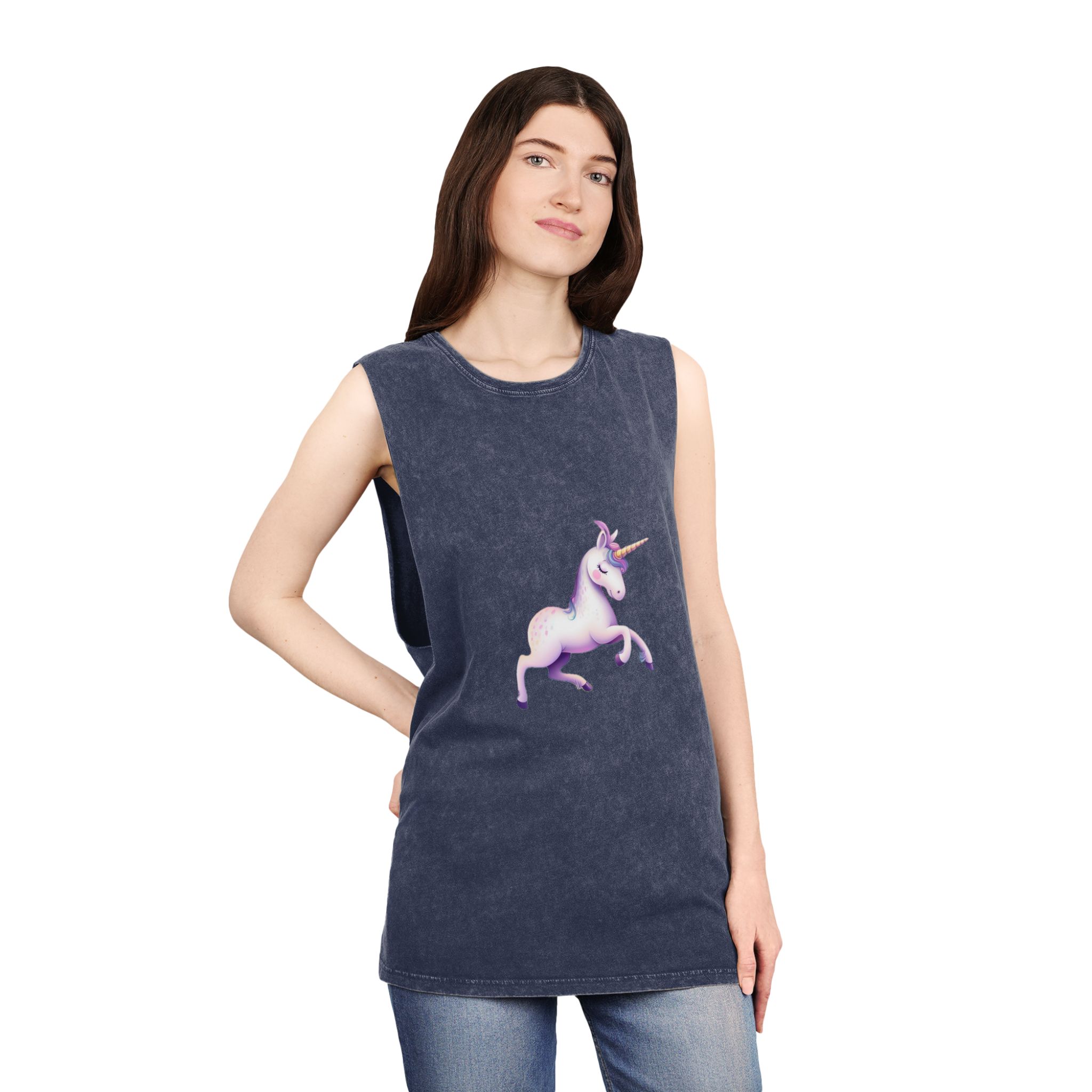 Beautiful Unicorn Running Magical Meadow Unicorn Background Images Whimsical Unicorn (47) Unisex Stonewash Tank Top - Image 16