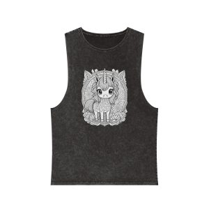Kids Coloring Fun With Unicorns Unisex Stonewash Tank Top