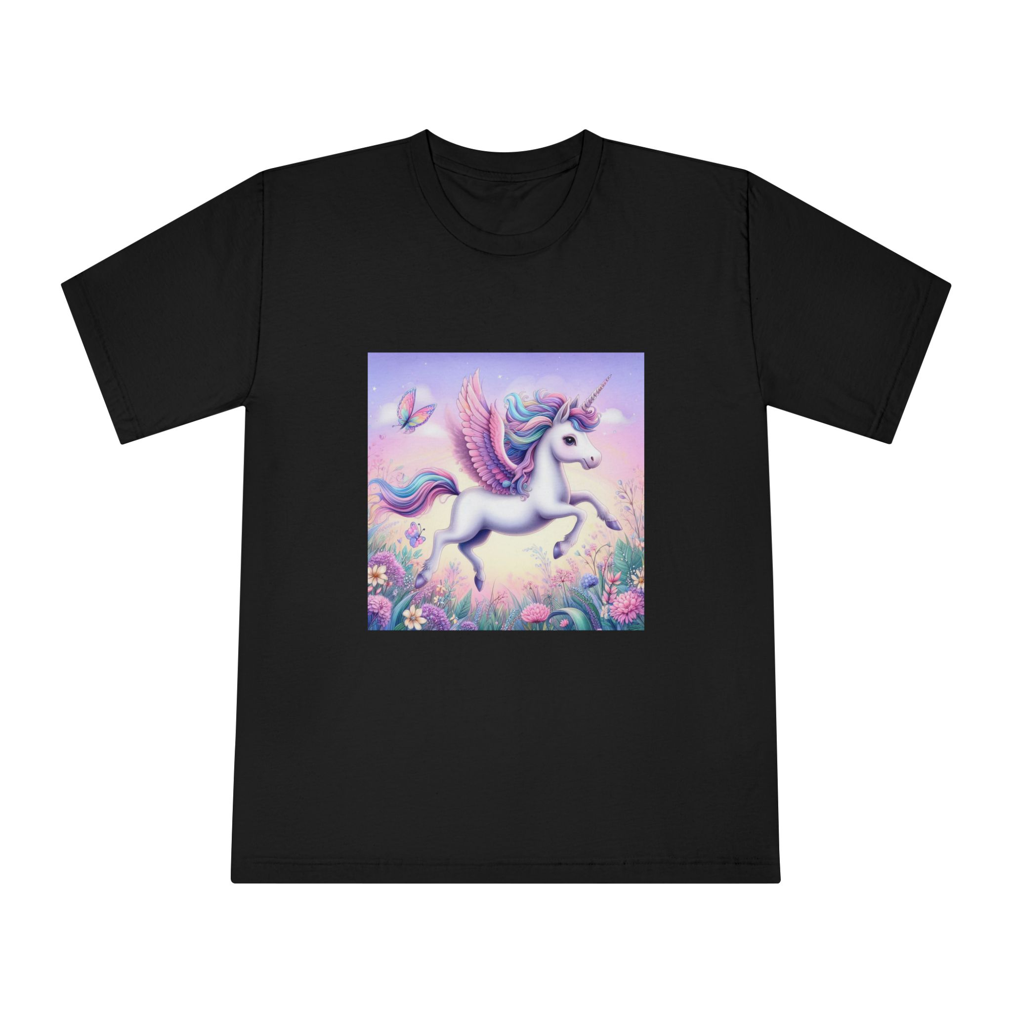 Beautiful Unicorn Running Magical Meadow Unicorn Background Images Whimsical Unicorn (1) Unisex Classic Crewneck T Shirt - Image 5