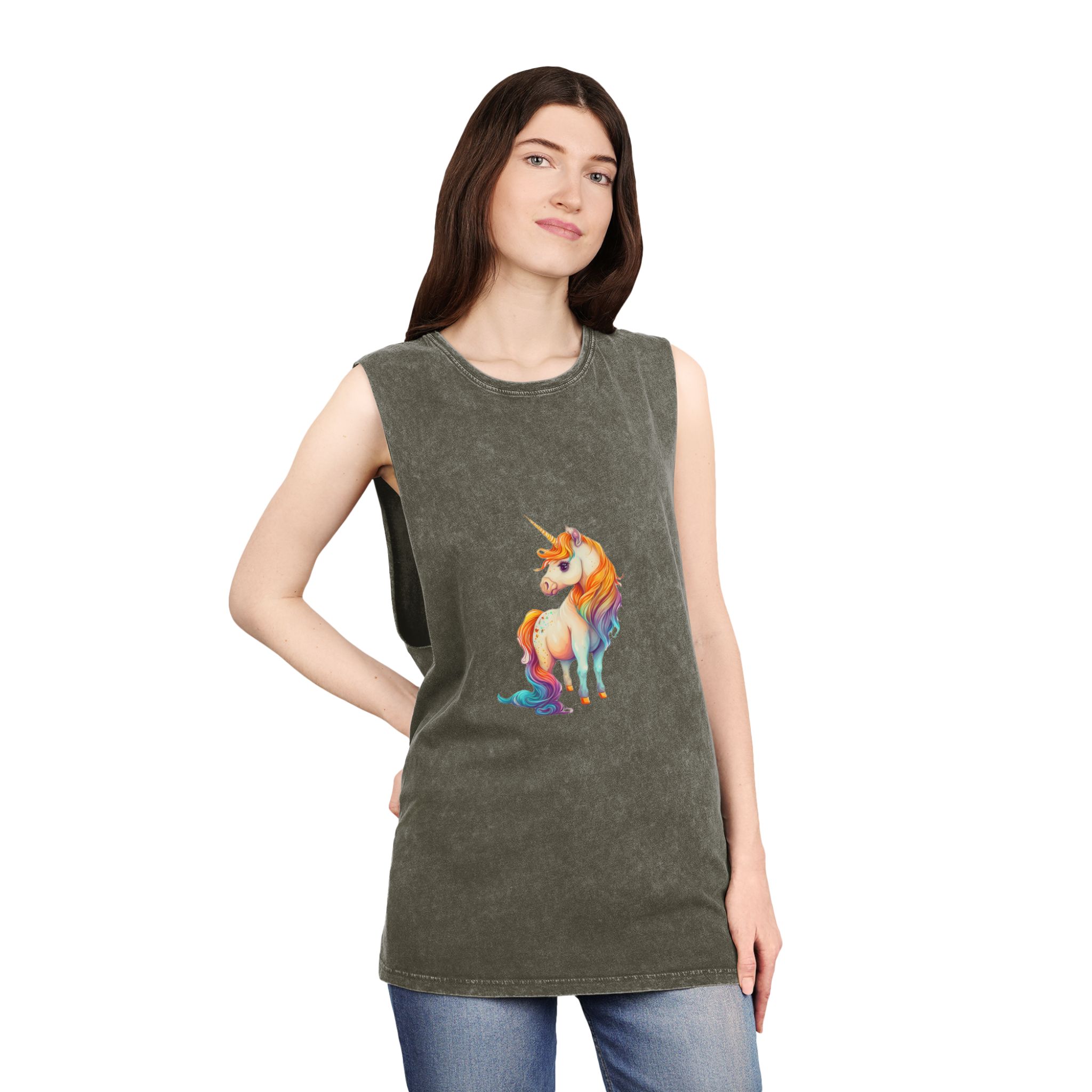 Cute Adorable Lovely Unicorn Colorful With Gradients Background Unisex Stonewash Tank Top - Image 8
