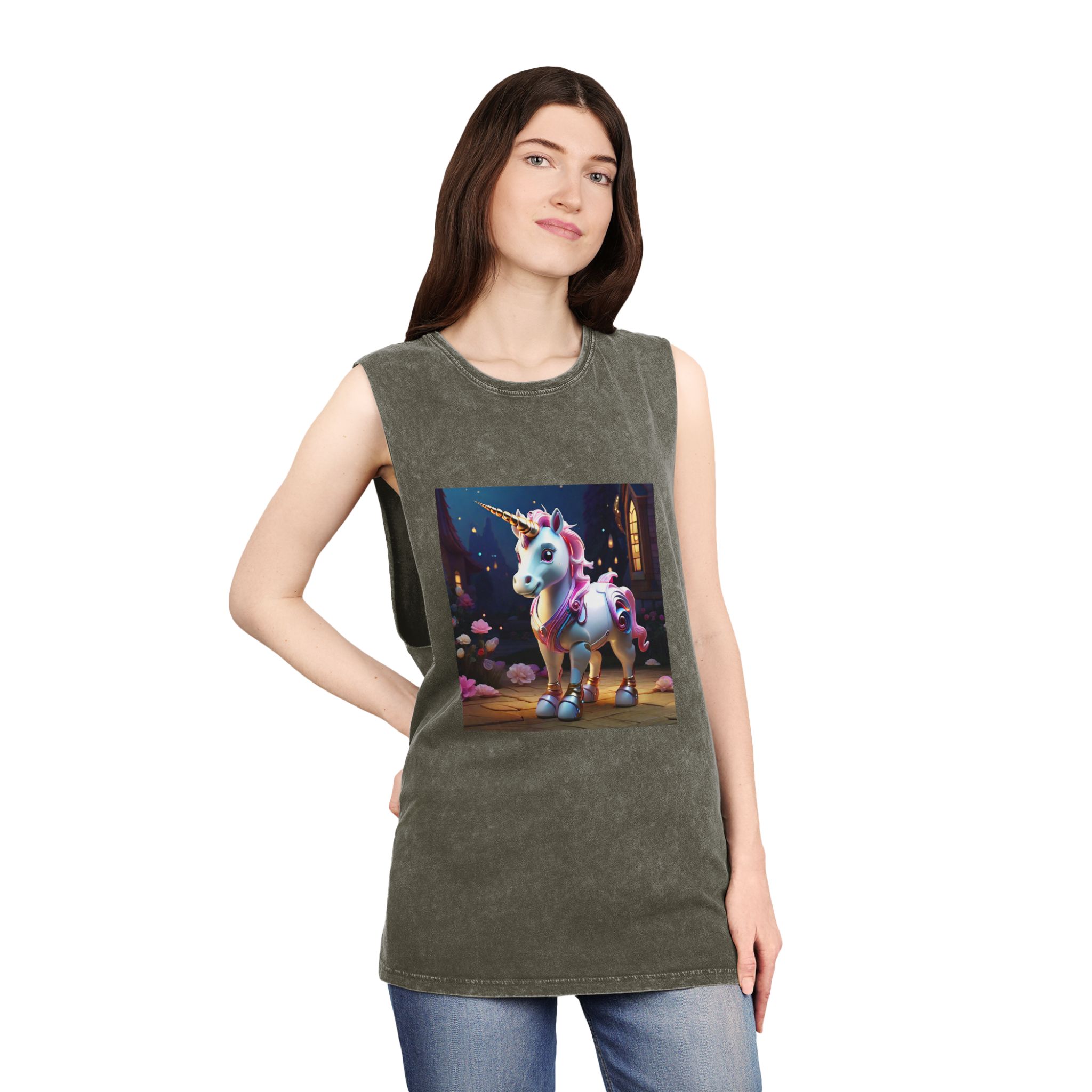 Animated Unicorn Children Generated By Ai (9) Unisex Stonewash Tank Top - Image 8