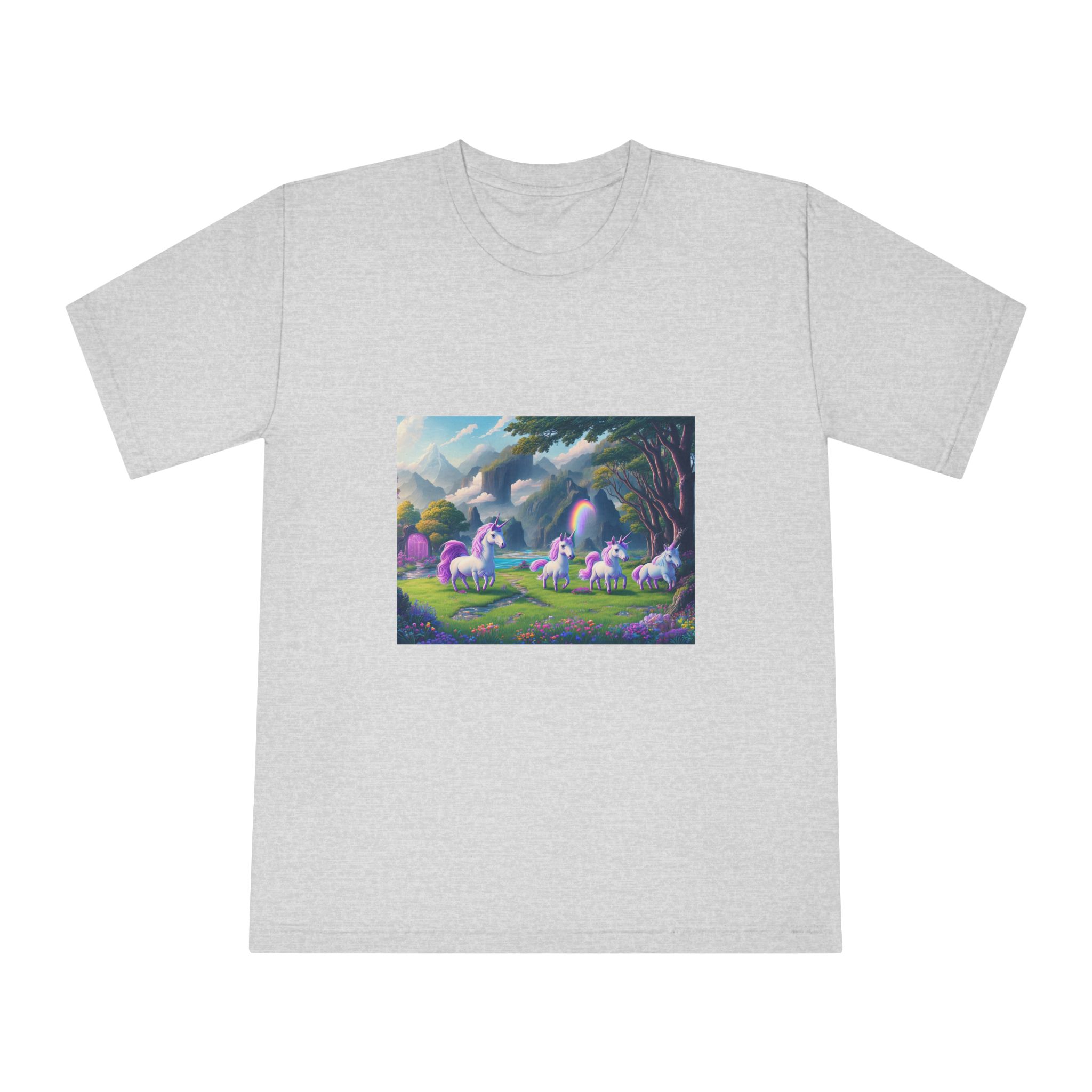 Painting Group Unicorns Landscape With Mountains Background Unisex Classic Crewneck T Shirt - Image 13