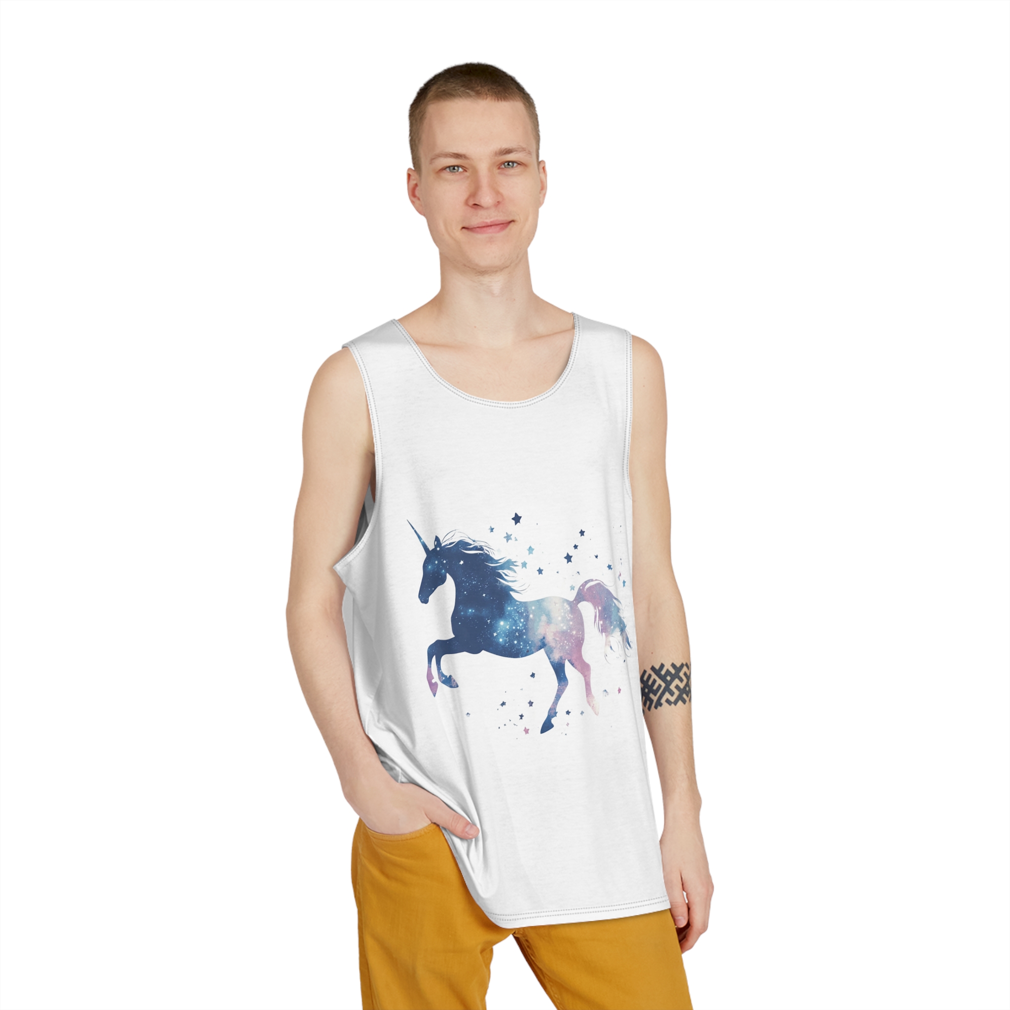 Celestial Unicorn Watercolor Painting Mens Tank Aop - Image 3