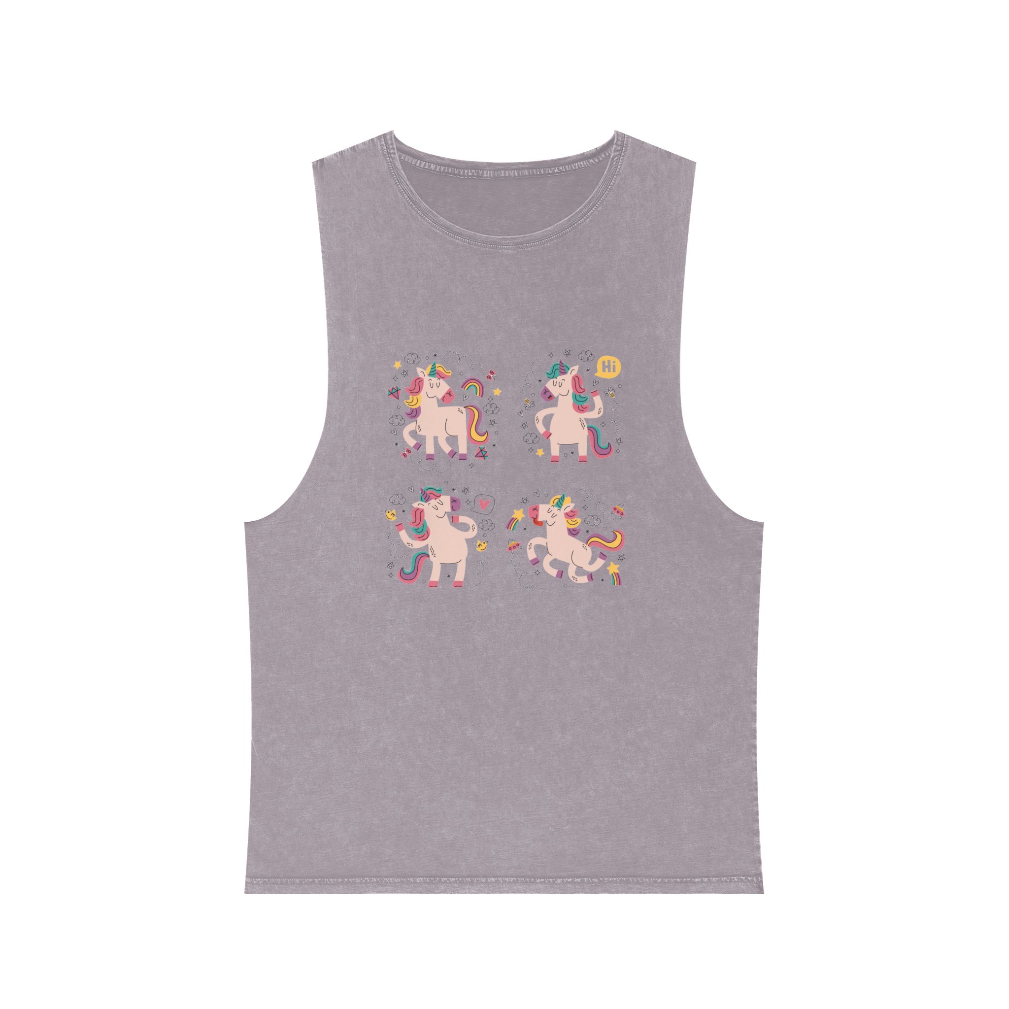 Doodle Hand Drawn Unicorn Stickers Unisex Stonewash Tank Top - Image 17