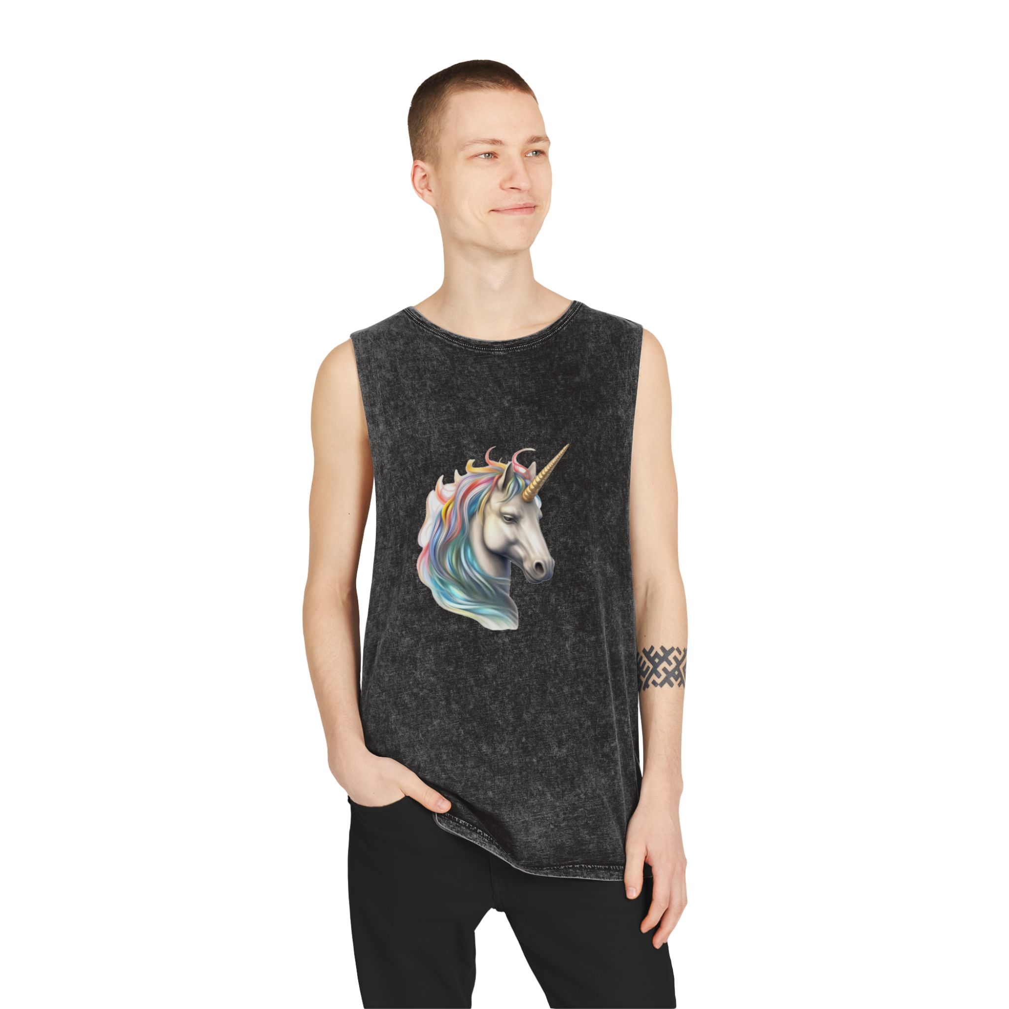 There Is Drawing Unicorn With Colorful Mane Generative Ai Unisex Stonewash Tank Top - Image 3