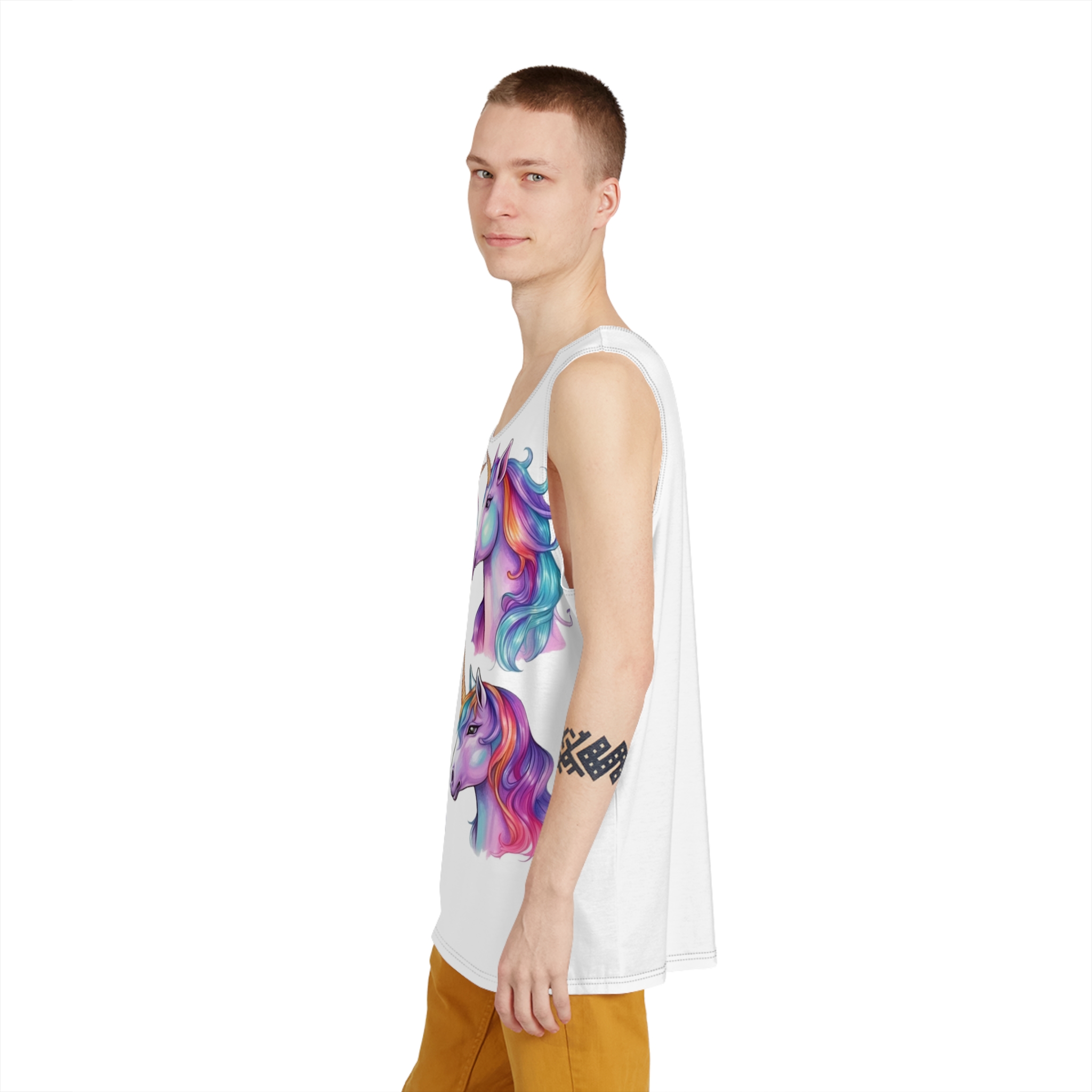 Four Different Colored Unicorns With Long Manes Long Manes Generative Ai Mens Tank Aop
