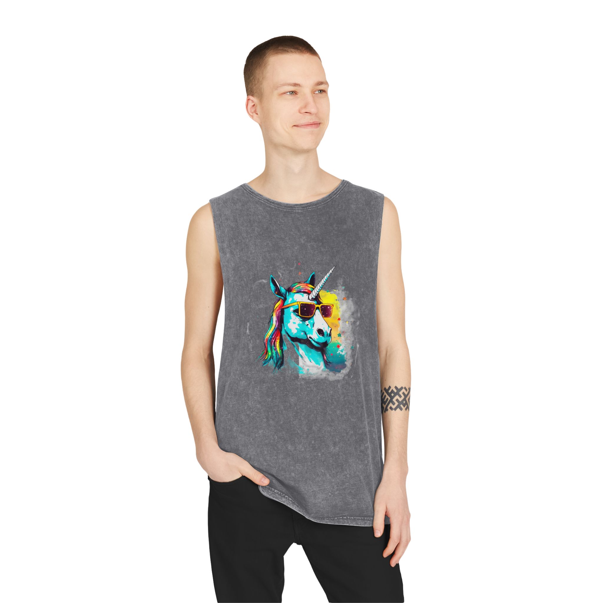 Cute Cartoon Baby Unicorn Isolated Transparent Background Ideal Tshirt Prints Stickers Mugs Unisex Stonewash Tank Top - Image 11