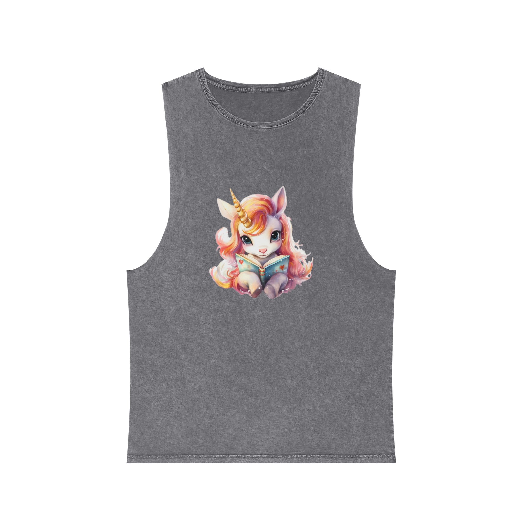 Unicorn Reading Book With Unicorn Horn Her Head Generative Ai Unisex Stonewash Tank Top - Image 9
