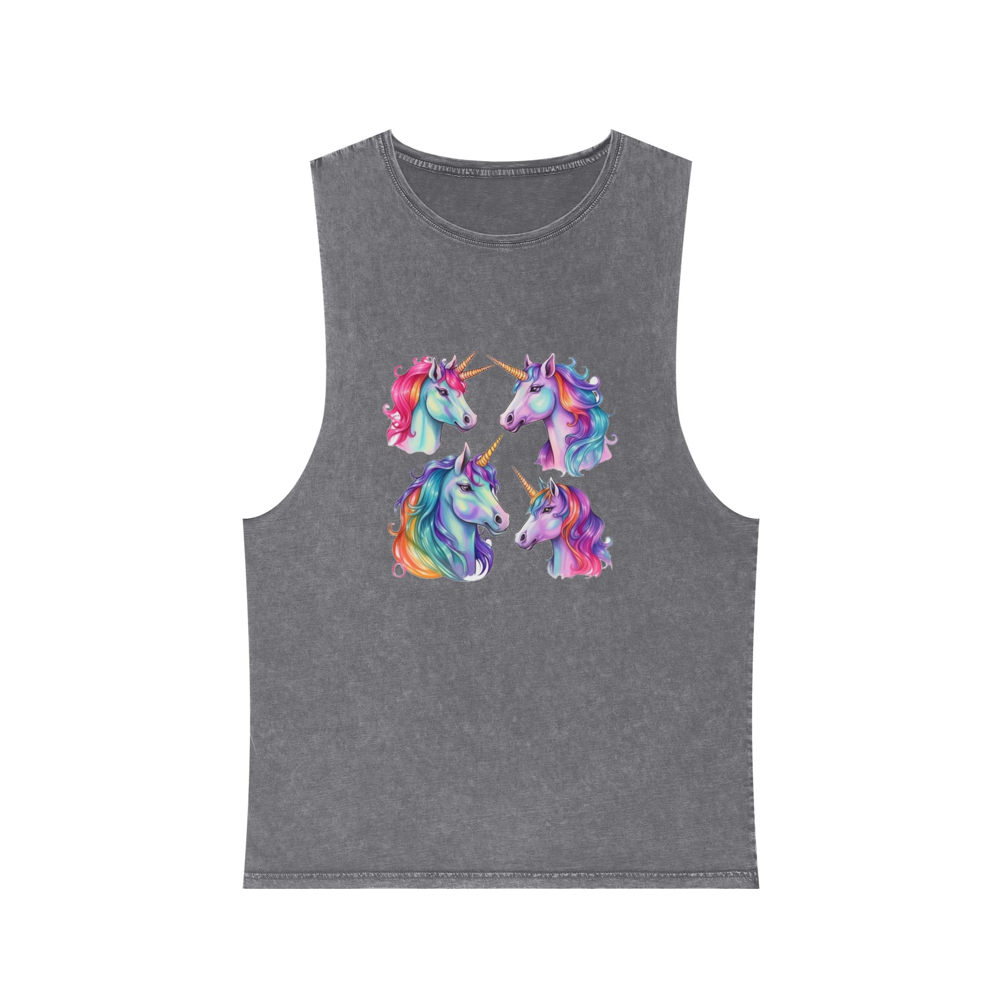 Four Different Colored Unicorns With Long Manes Long Manes Generative Ai Unisex Stonewash Tank Top - Image 9