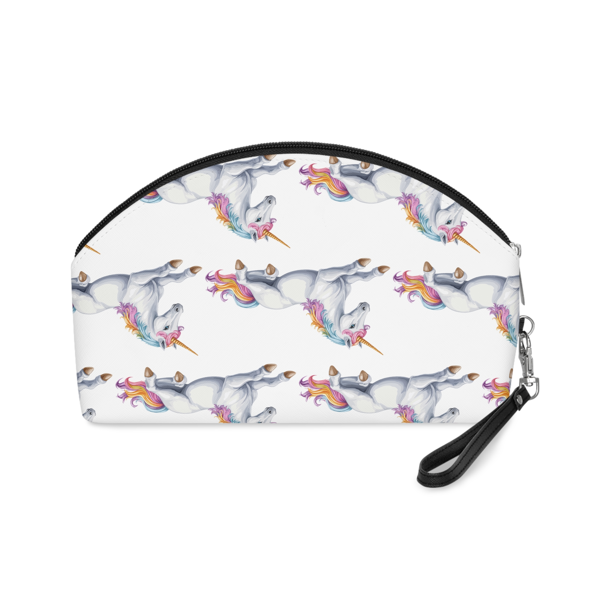 Colorful Unicorn With Unique Hairstyle Horn Sitting Vector Illustration Makeup Bag - Image 2