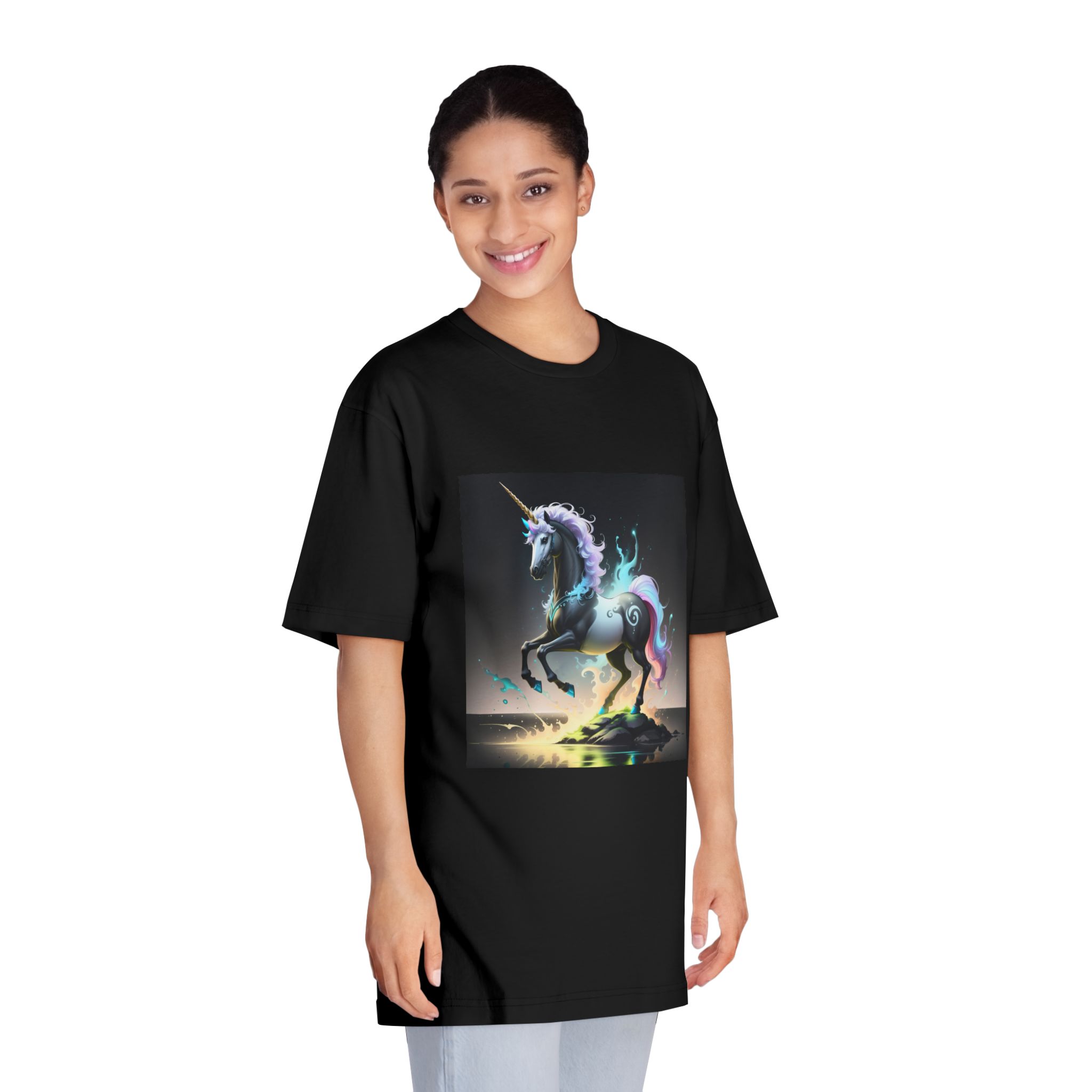 Black Unicorn With Fluorescent Liquids Unisex Classic Crewneck T Shirt - Image 7