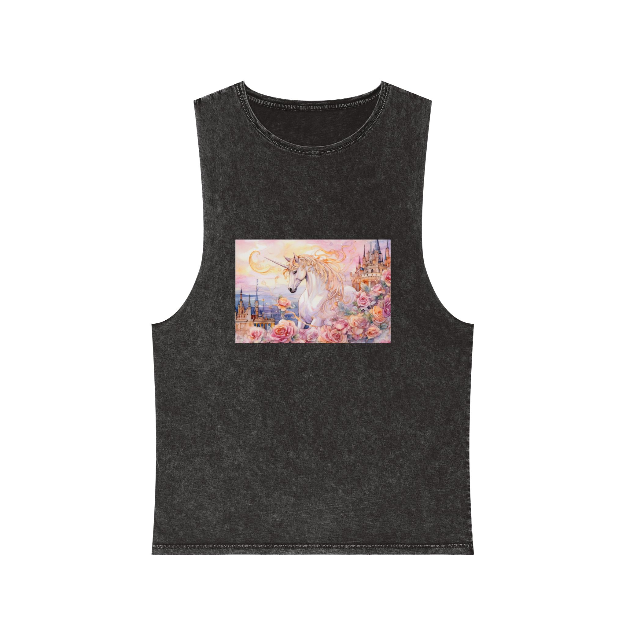 Painting Unicorn Castle With Roses Castle Background Generative Ai Unisex Stonewash Tank Top