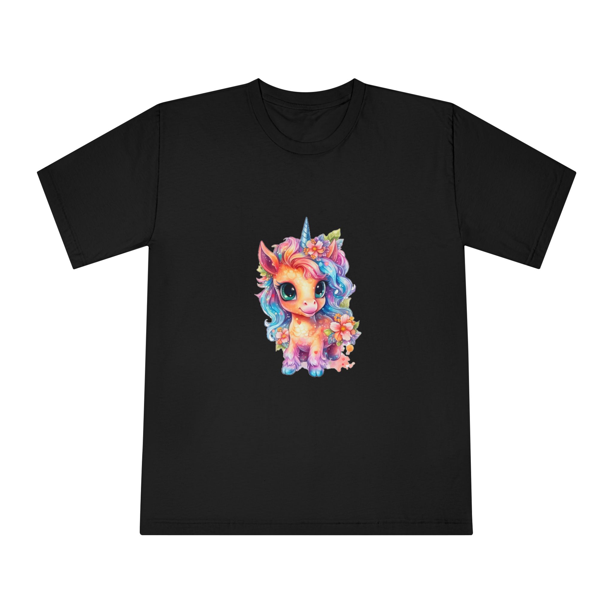 Cute Colorful Magic Unicorn With Flowers Watercolor Style (1) Unisex Classic Crewneck T Shirt - Image 5