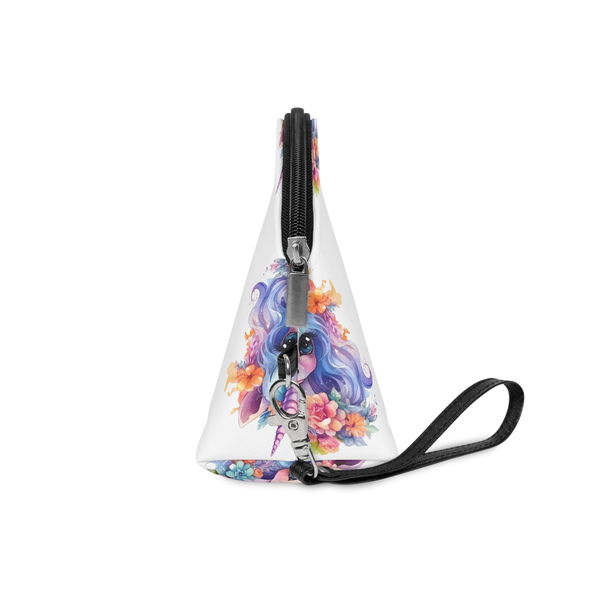 Cute Colorful Magic Unicorn With Flowers Watercolor Style (9) Makeup Bag - Image 3