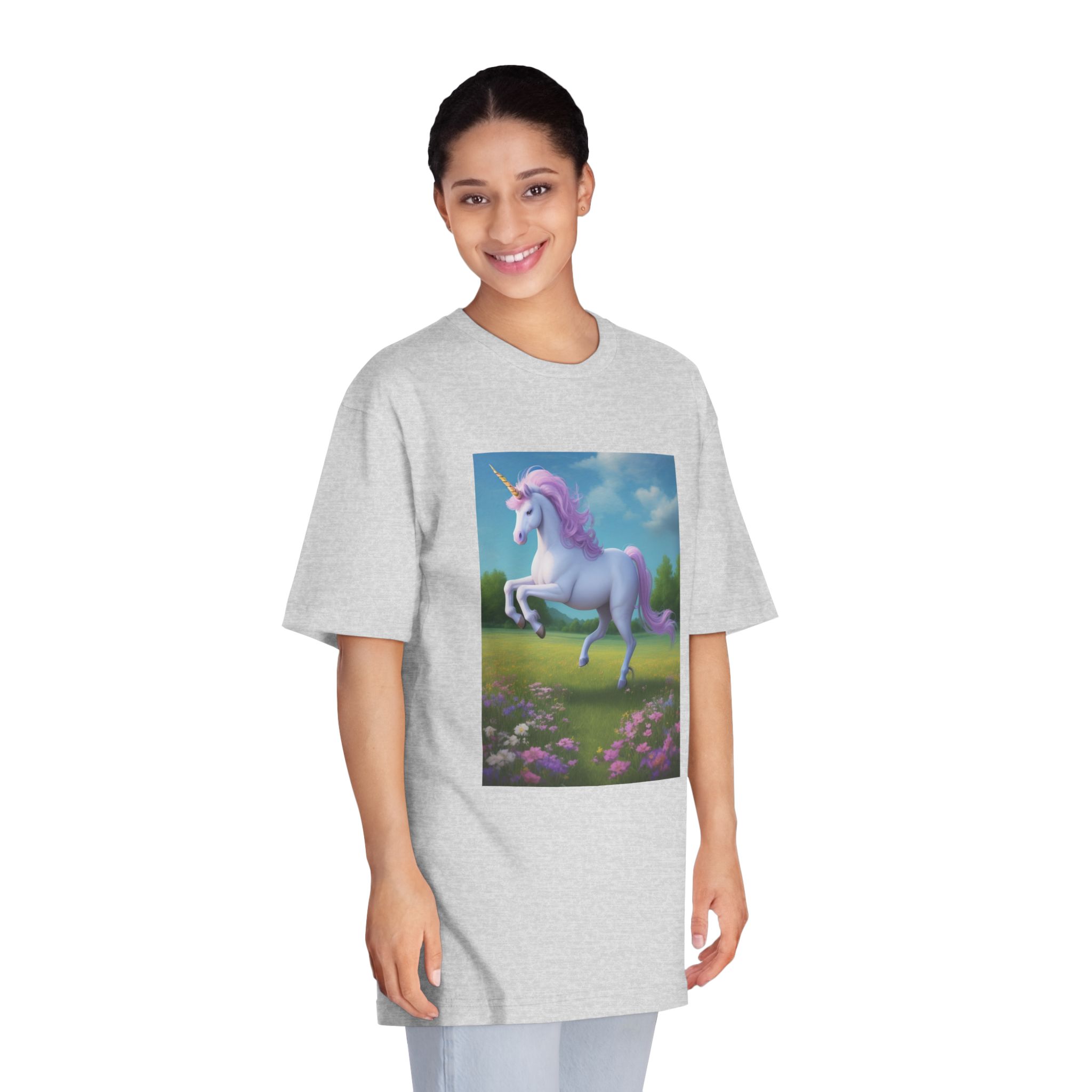 Beautiful Unicorn Running Magical Meadow Unicorn Background Images Whimsical Unicorn (3) Unisex Classic Crewneck T Shirt - Image 15